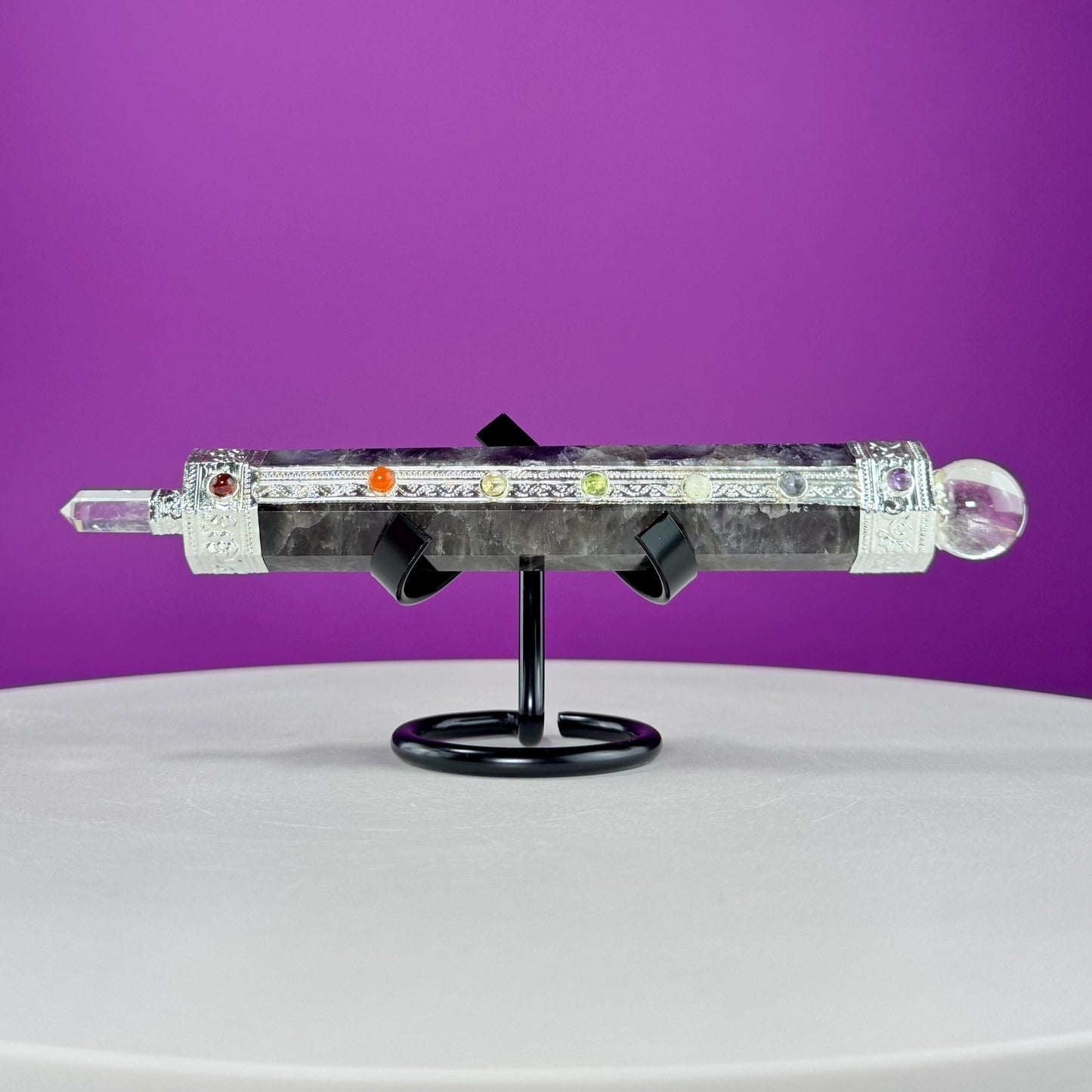 Amethyst Chakra Wand and Silver Velvet Pillow