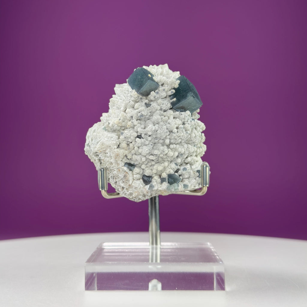 Blue Green Fluorite Specimen (Huanggang Liang Mine, Inner Mongolia, China) (Includes Sliver Metal/Acrylic Stand)