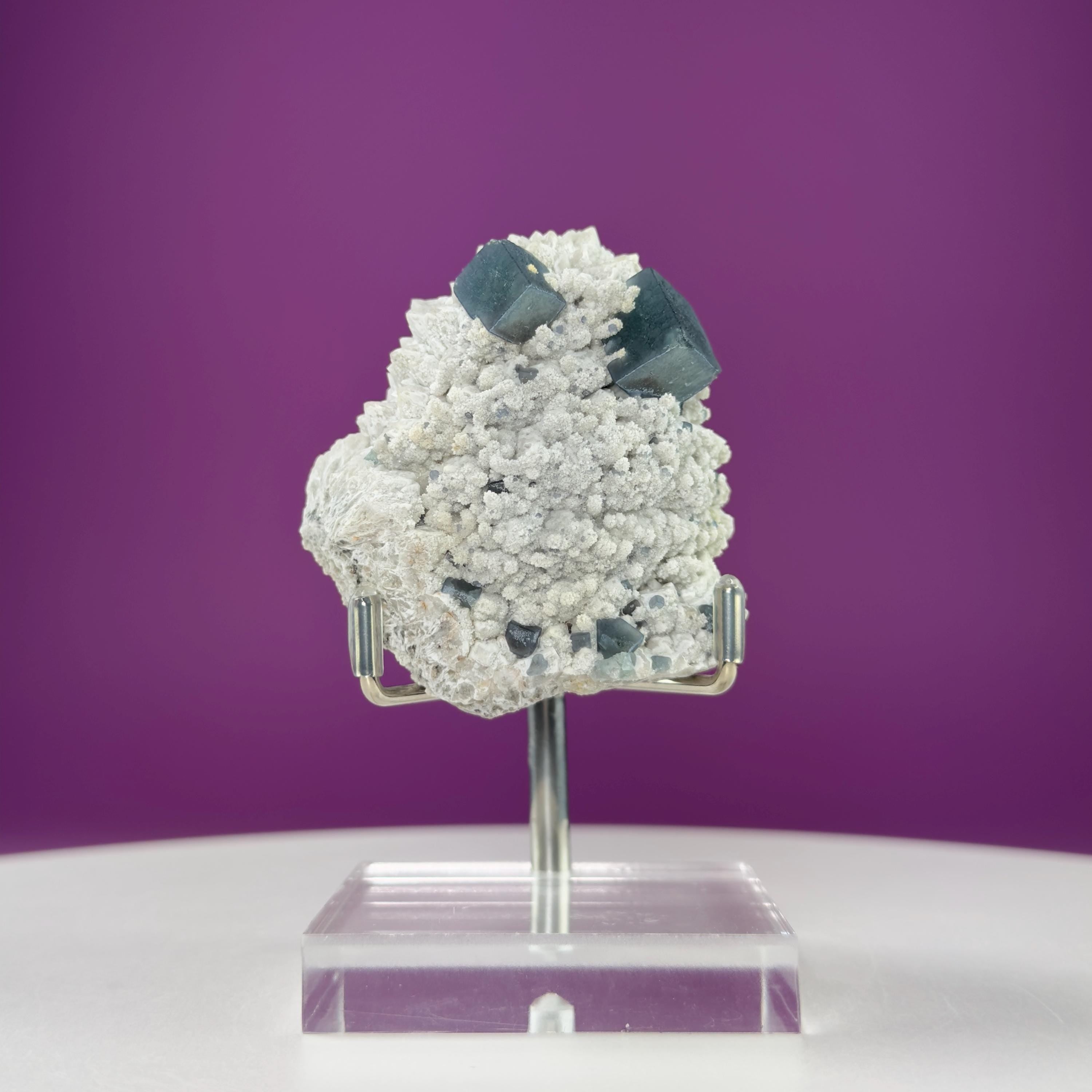 Blue Green Fluorite Specimen (Huanggang Liang Mine, Inner Mongolia, China) (Includes Sliver Metal/Acrylic Stand)