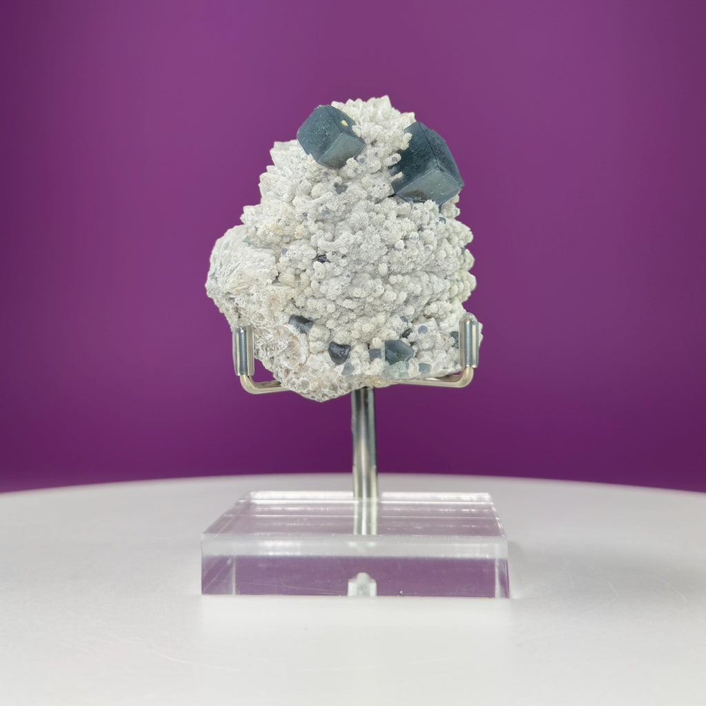Blue Green Fluorite Specimen (Huanggang Liang Mine, Inner Mongolia, China) (Includes Sliver Metal/Acrylic Stand)