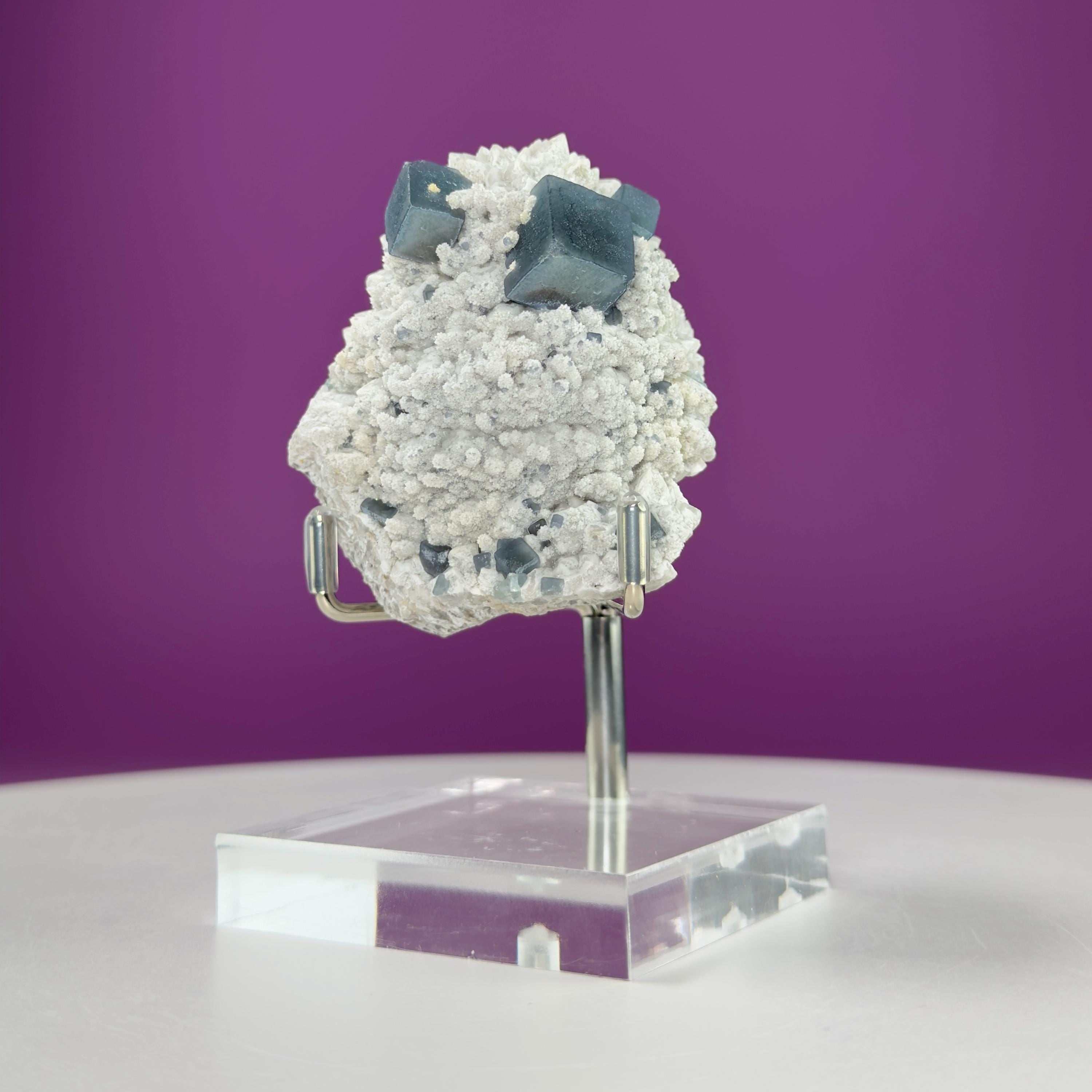 Blue Green Fluorite Specimen (Huanggang Liang Mine, Inner Mongolia, China) (Includes Sliver Metal/Acrylic Stand)