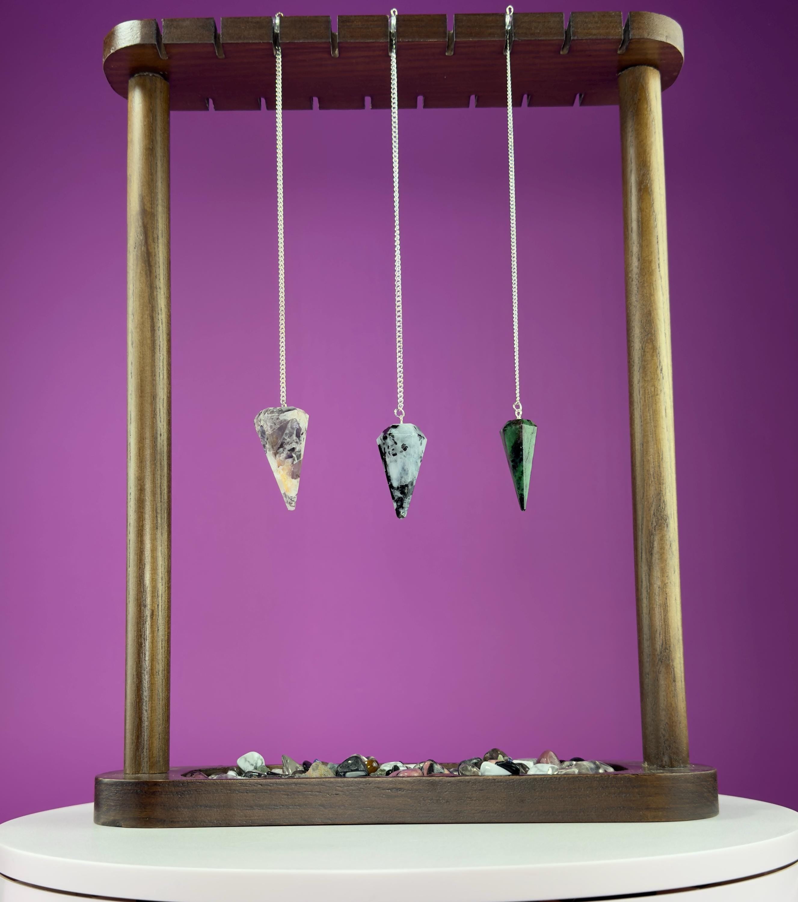 Pendulums: Ruby Zoisite (UV Reactive), Rainbow Moonstone, Dream Amethyst