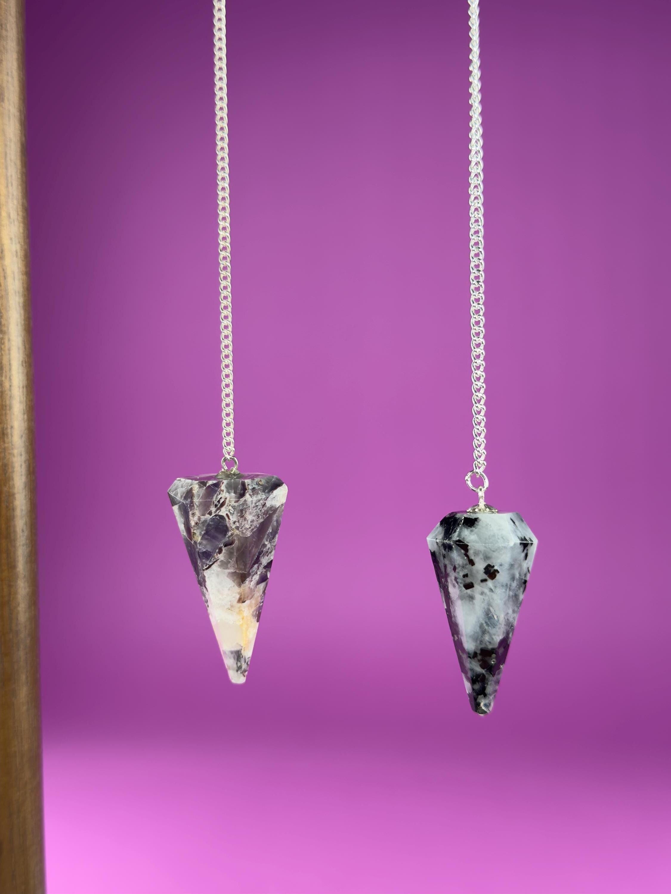 Pendulums: Ruby Zoisite (UV Reactive), Rainbow Moonstone, Dream Amethyst