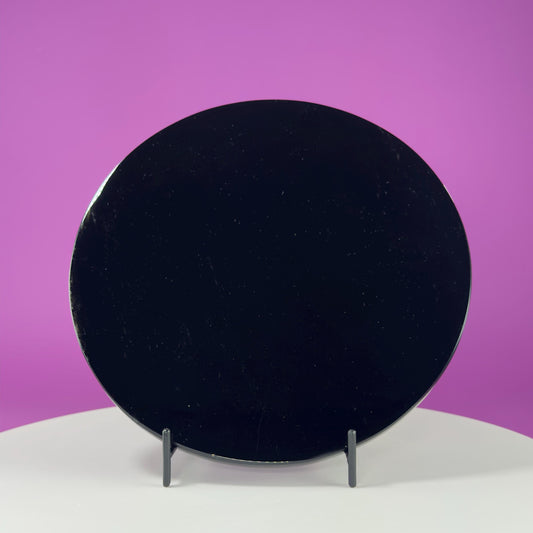 Black Obsidian Mirror, Black Obsidian Scrying Mirror (Mexico) (Includes Black Metal Stand), Large 7.5-inch Mirror