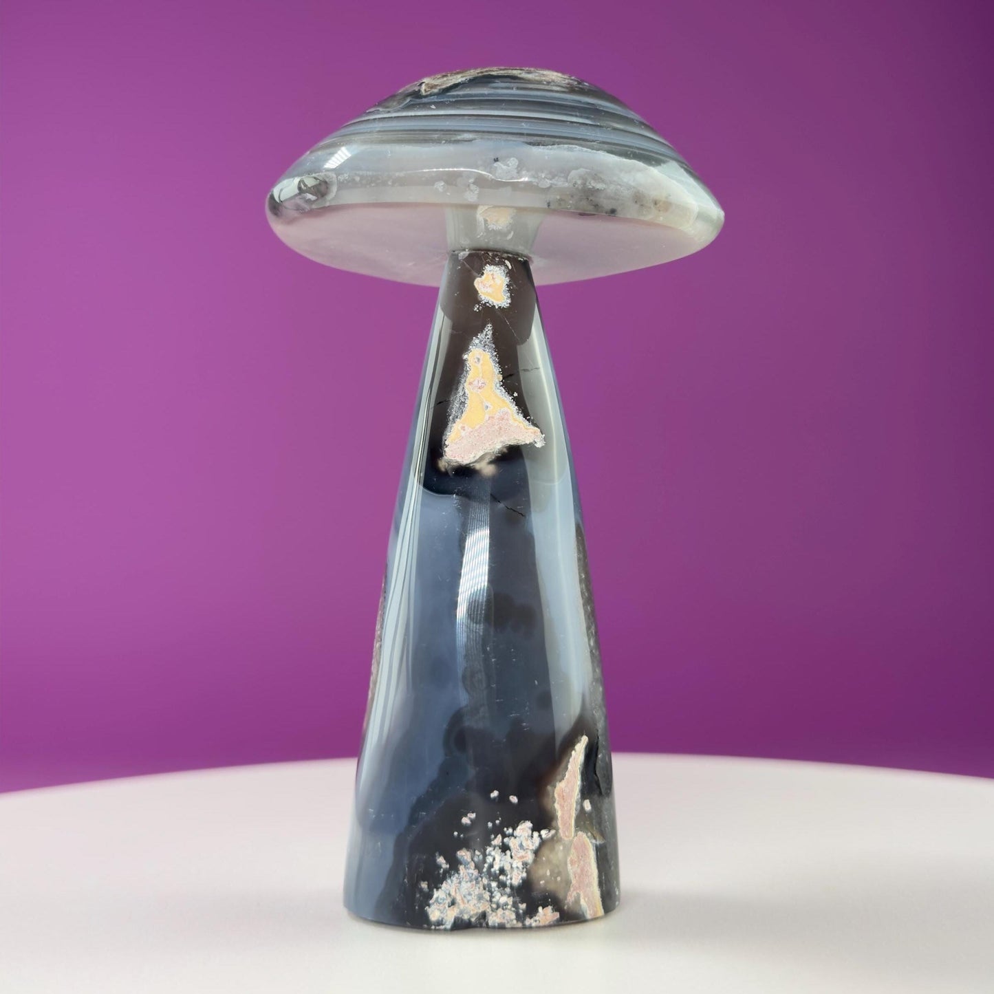 Agate Mushroom Carving with Drusy (Brazil)