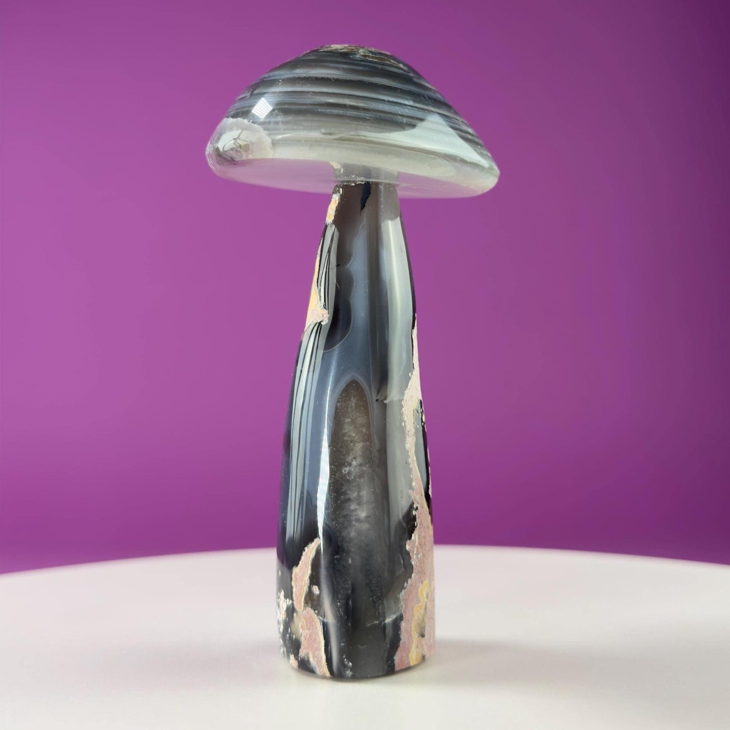 Agate Mushroom Carving with Drusy (Brazil)
