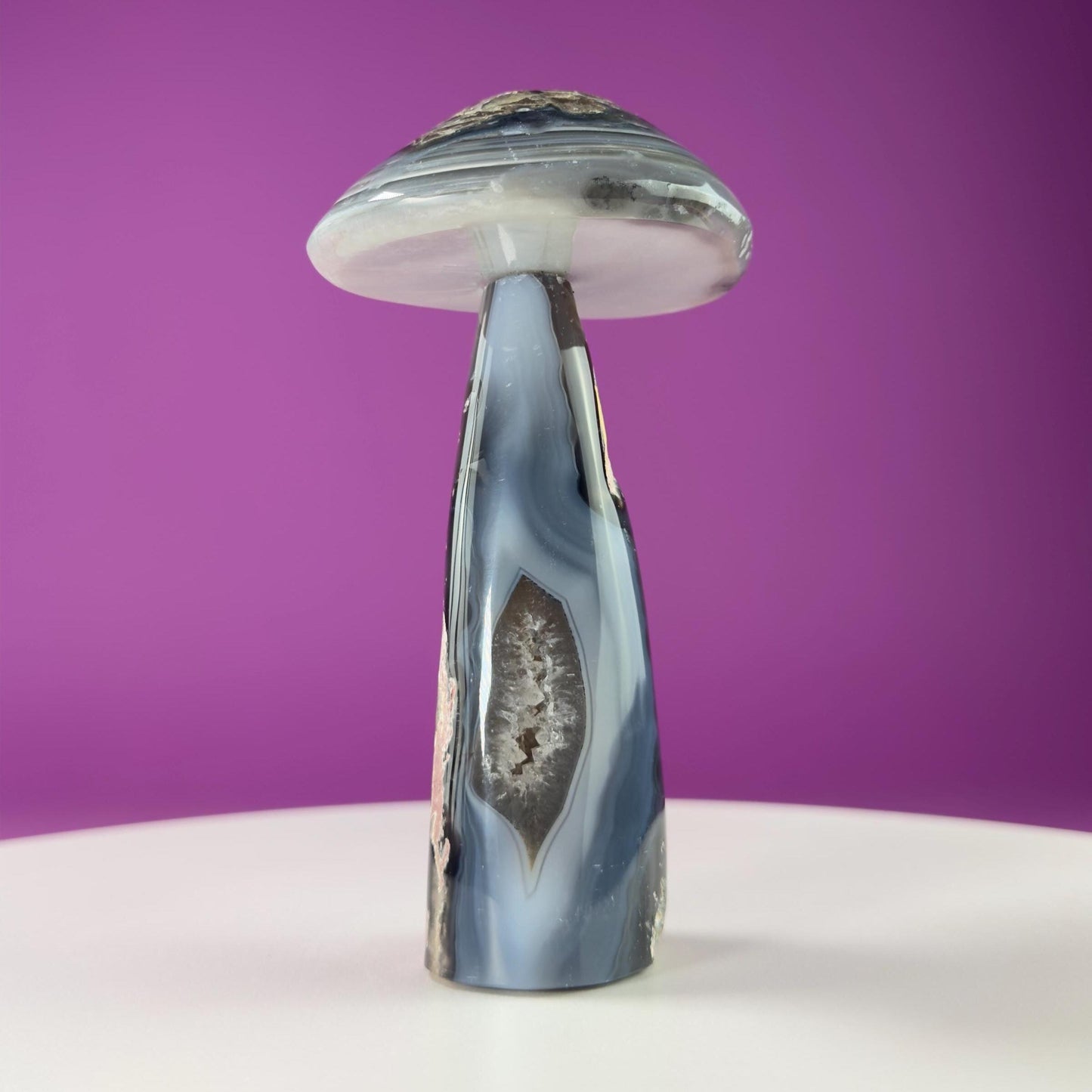 Agate Mushroom Carving with Drusy (Brazil)