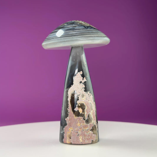 Agate Mushroom Carving with Drusy (Brazil)