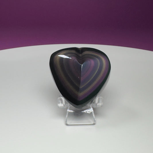 Mini Rainbow Obsidian Heart Carving (Mexico) (Includes Acrylic Stand)