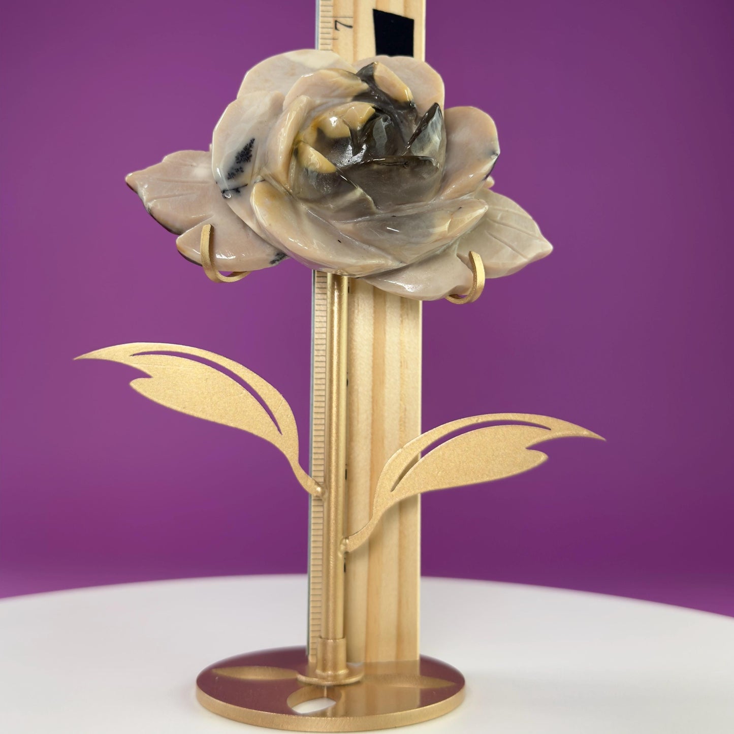 Mookaite Jasper Flower Carving (Includes Gold Metal Stand)