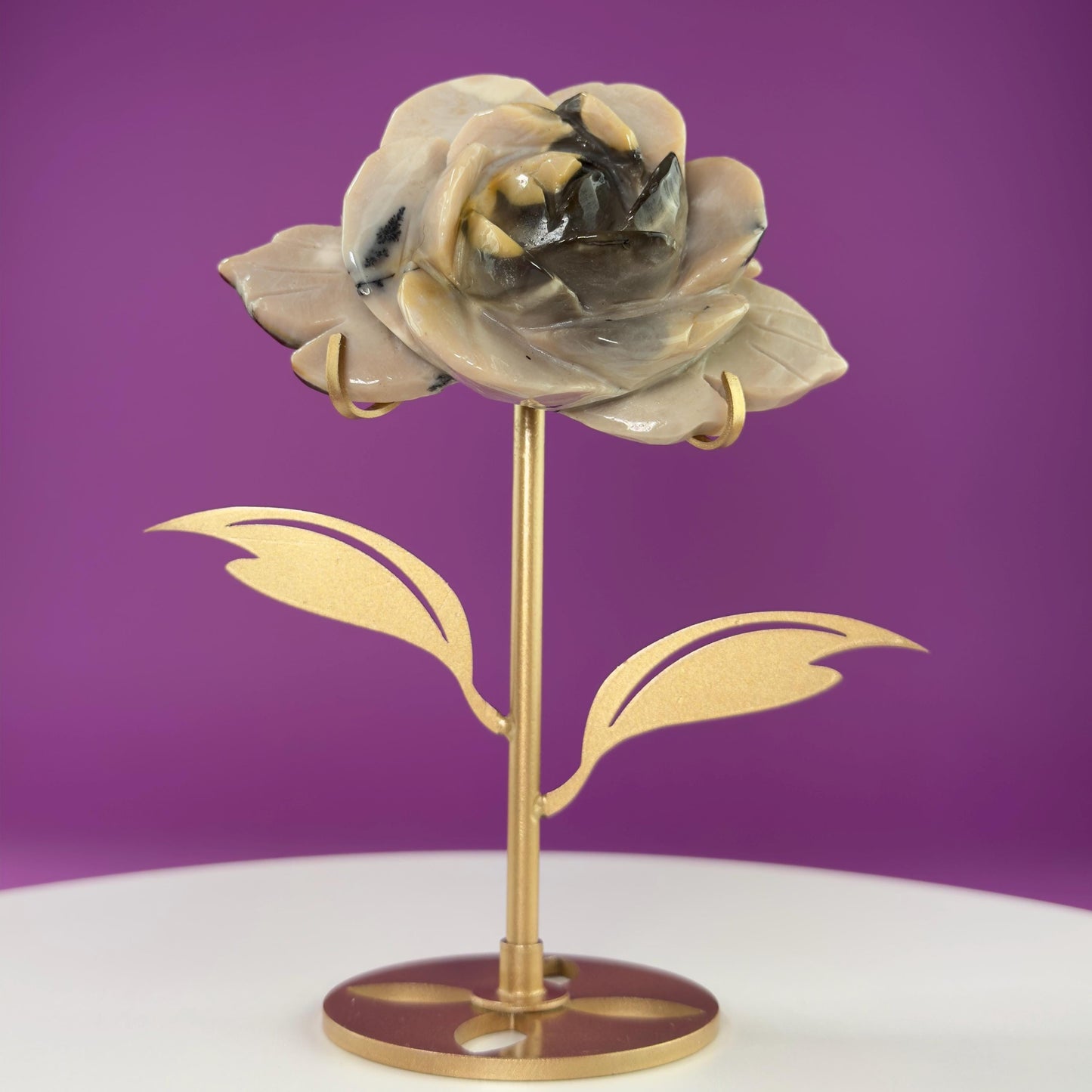 Mookaite Jasper Flower Carving (Includes Gold Metal Stand)