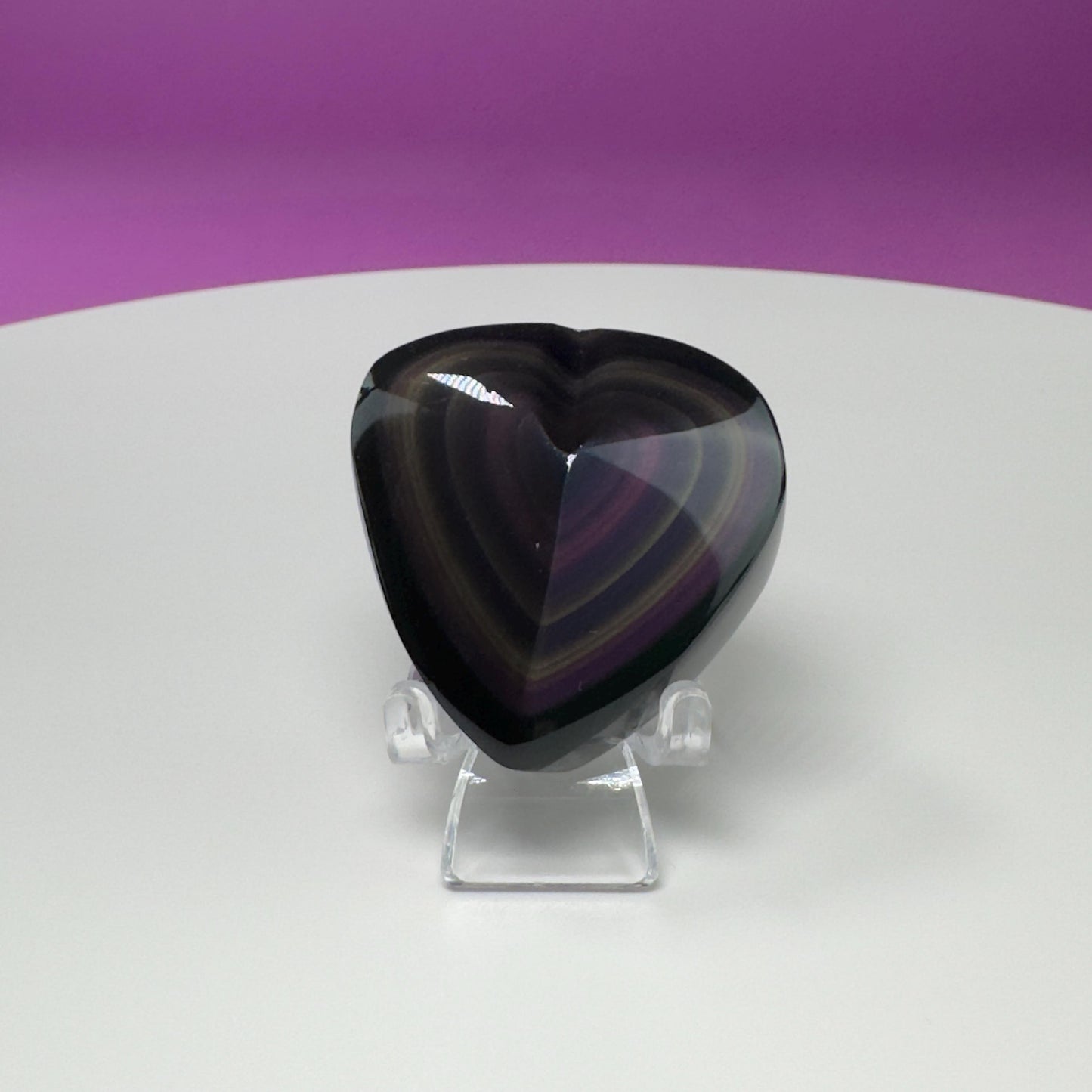 Mini Rainbow Obsidian Heart Carving (Mexico) (Includes Acrylic Stand)