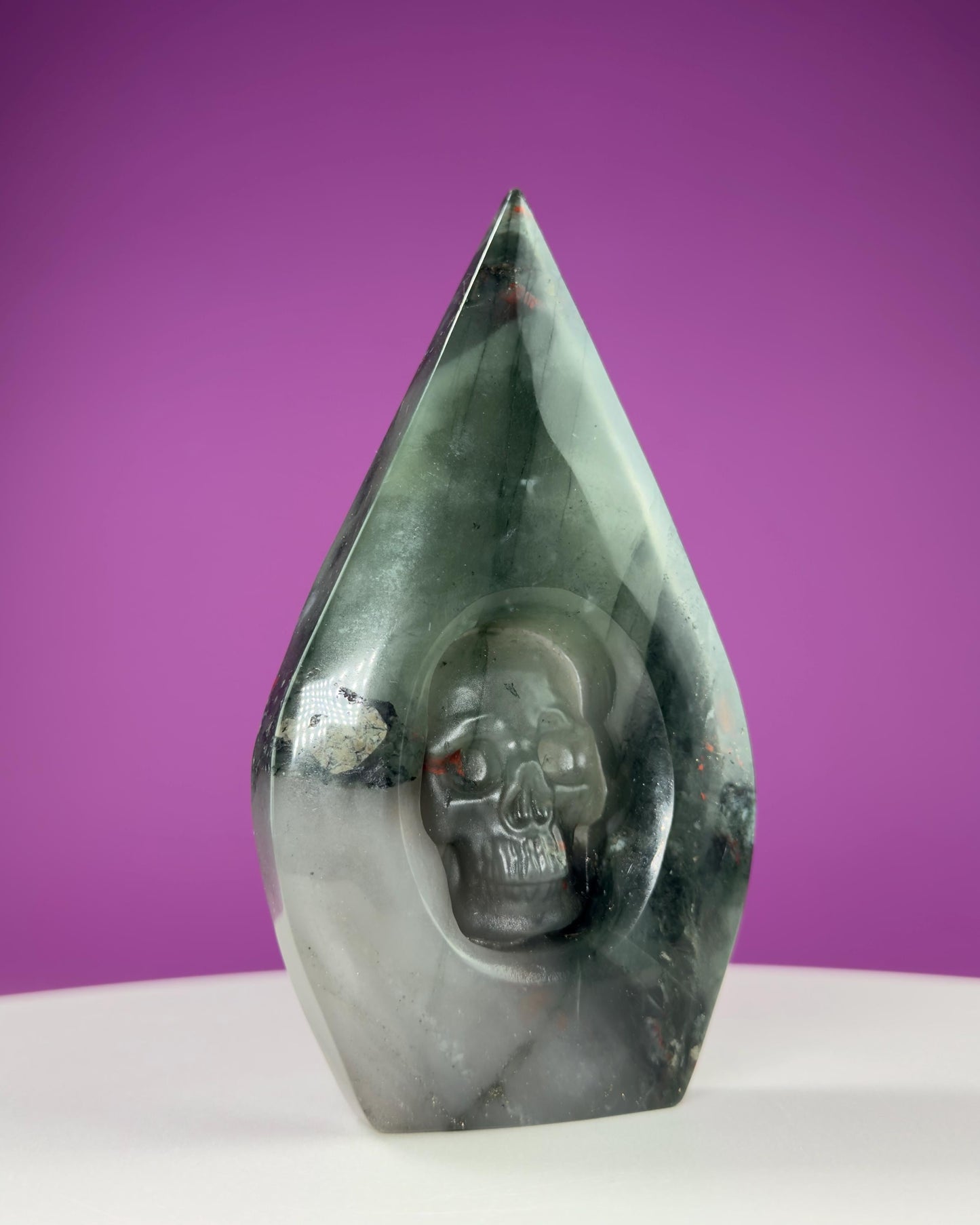African Bloodstone Skull Flame Carving
