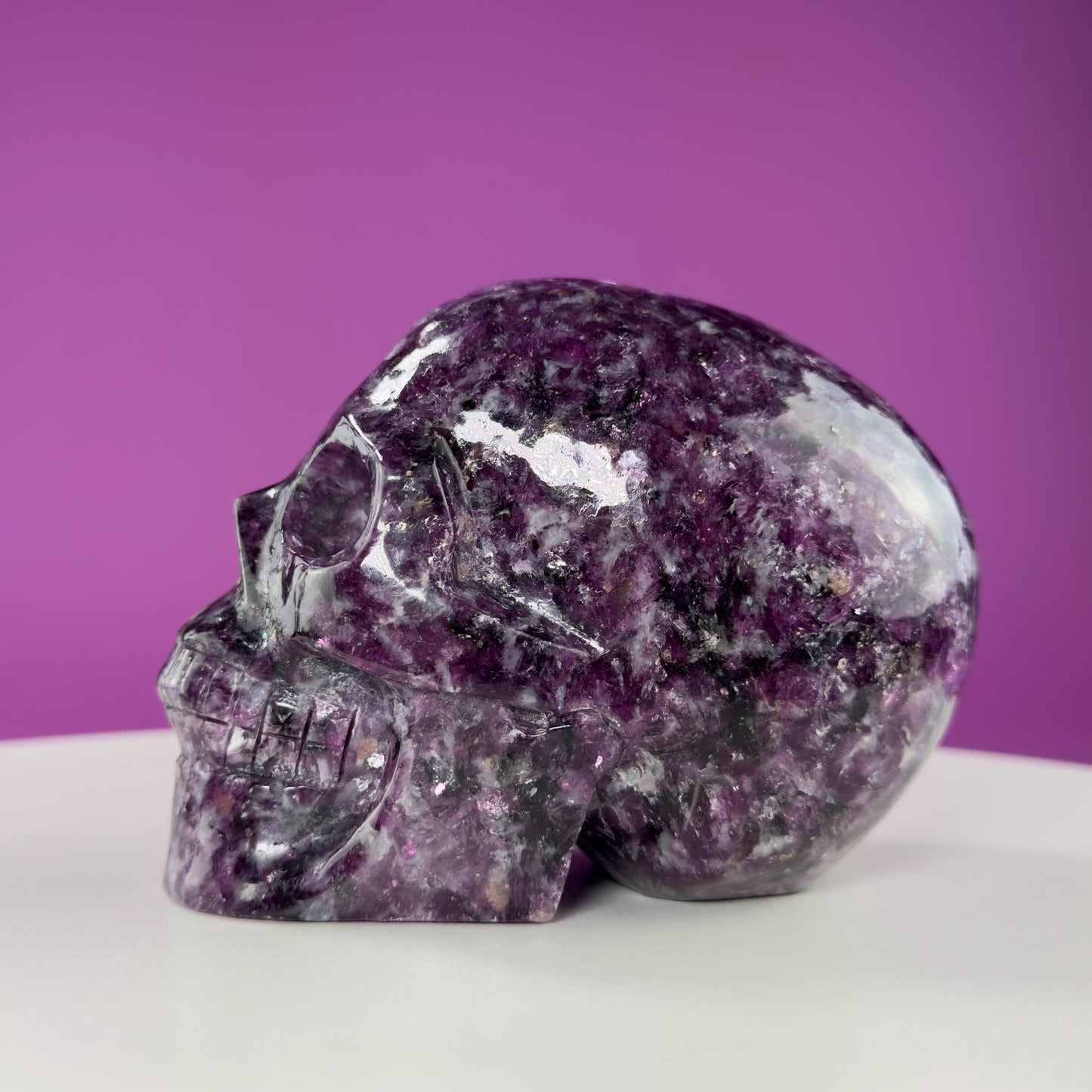 Lepidolite Skull, Gem Quality, 2.5 Pounds