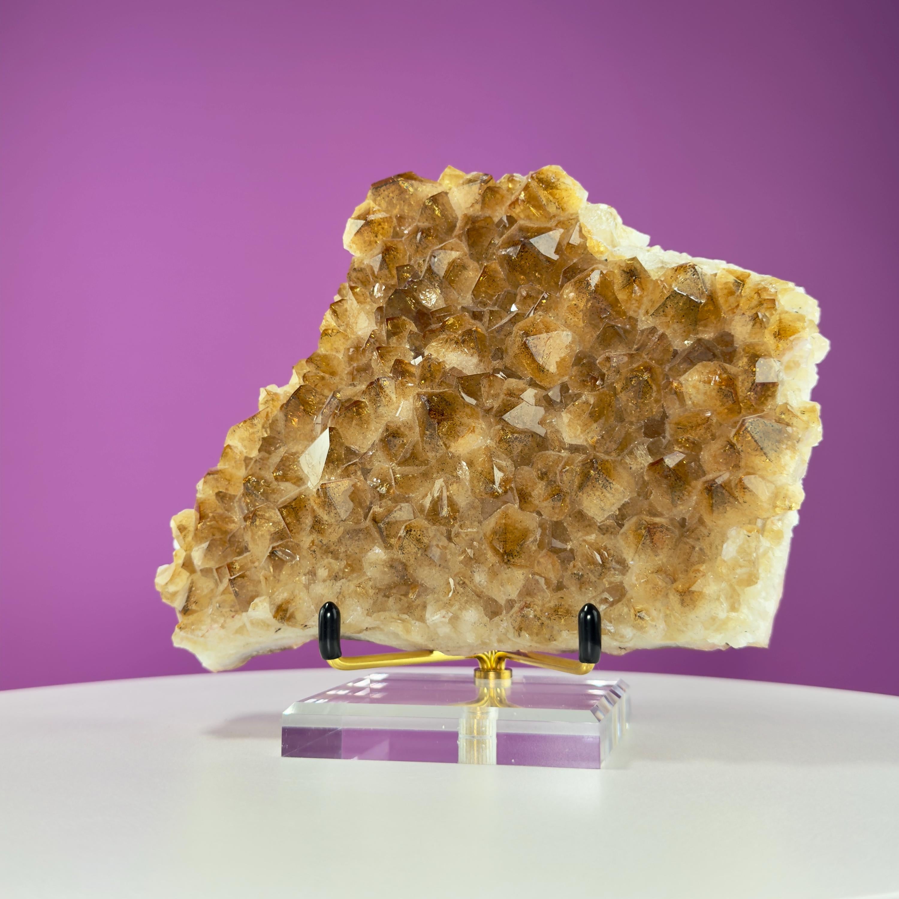 Brazil Citrine Crystal Cluster – Natural Quartz Specimen with Stand