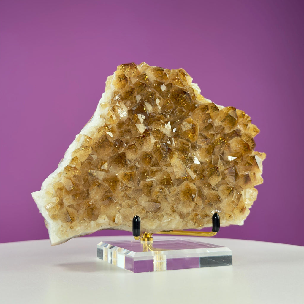 Brazil Citrine Crystal Cluster – Natural Quartz Specimen with Stand