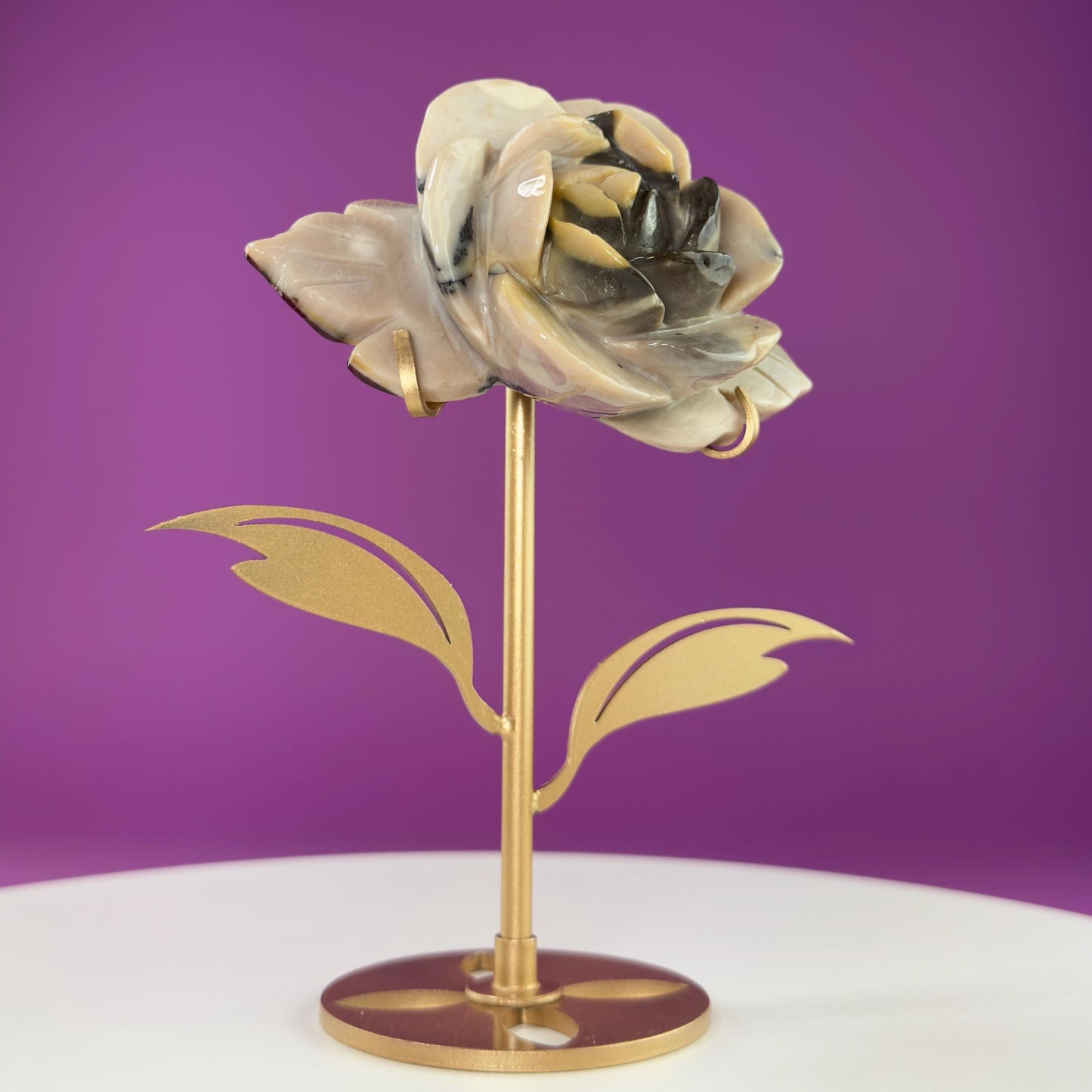 Mookaite Jasper Flower Carving (Includes Gold Metal Stand)