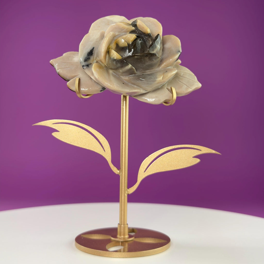 Mookaite Jasper Flower Carving (Includes Gold Metal Stand)