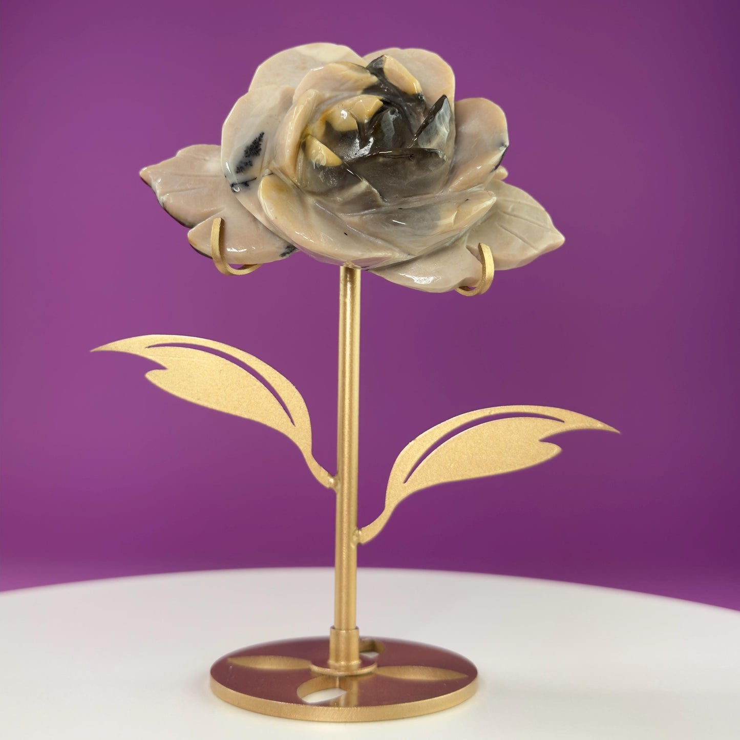 Mookaite Jasper Flower Carving (Includes Gold Metal Stand)