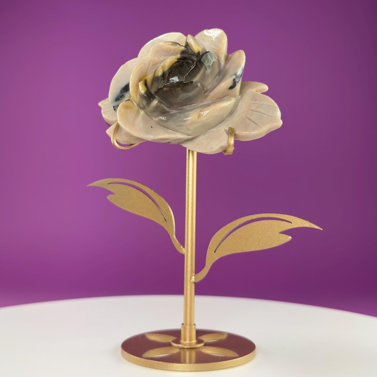 Mookaite Jasper Flower Carving (Includes Gold Metal Stand)