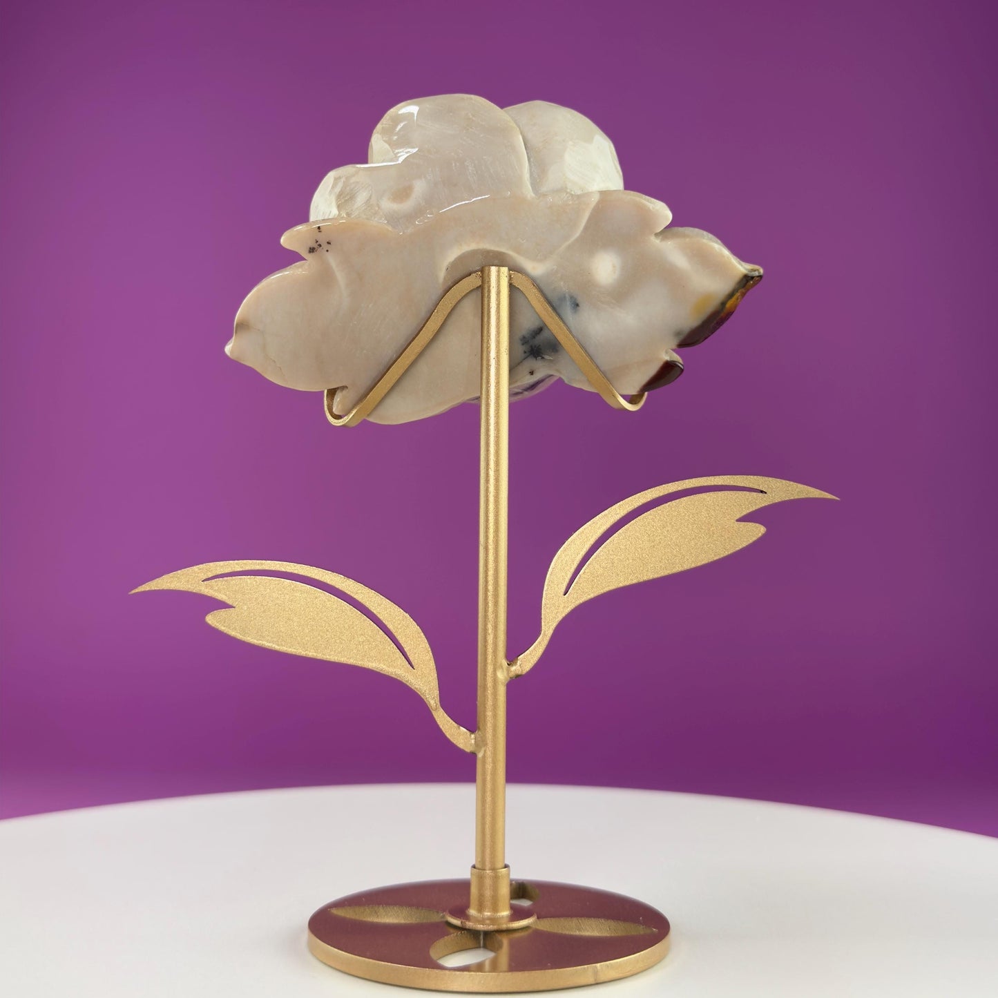 Mookaite Jasper Flower Carving (Includes Gold Metal Stand)