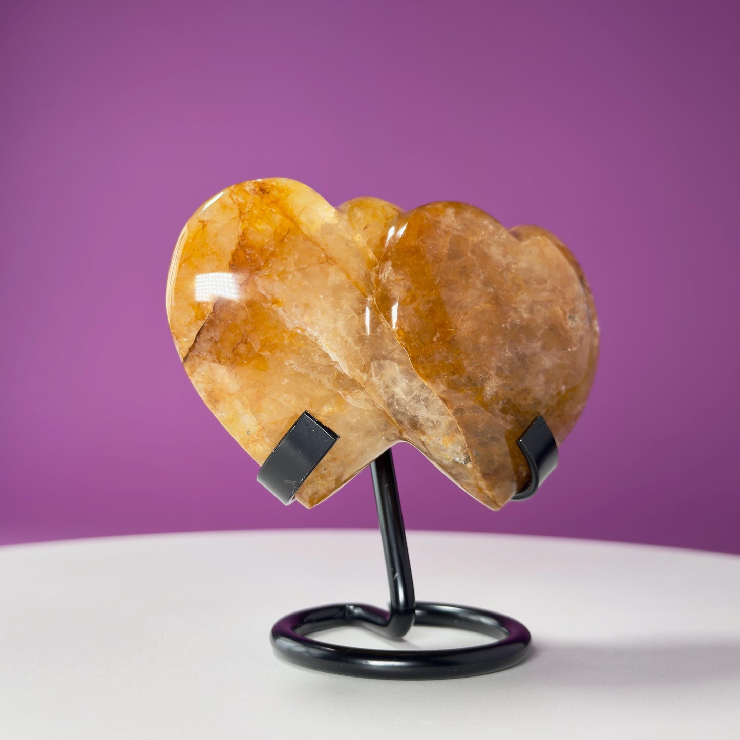 Golden Healer Double Heart Carving (Mexico) (Includes Black Metal Stand)