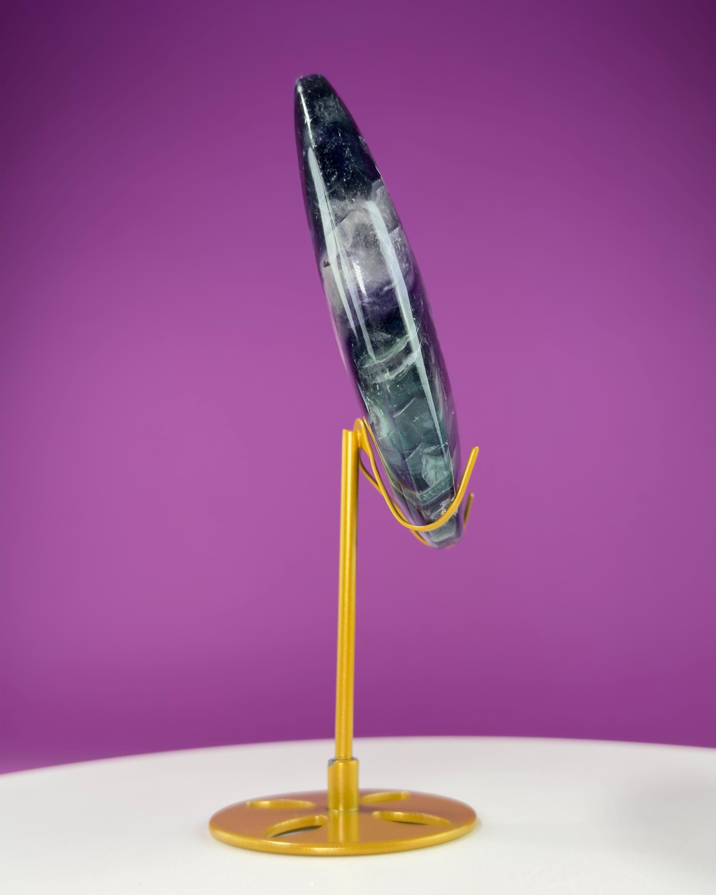 Fluorite Moon Carving (Includes Gold Metal Stand)