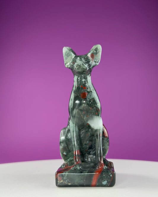 African Bloodstone Egyptian Sphinx Cat Carving, 5+ Inches Hand Carved,Reiki Healing, Crystal Decor,Crystal Gift,Cat Statue,Cat Decor