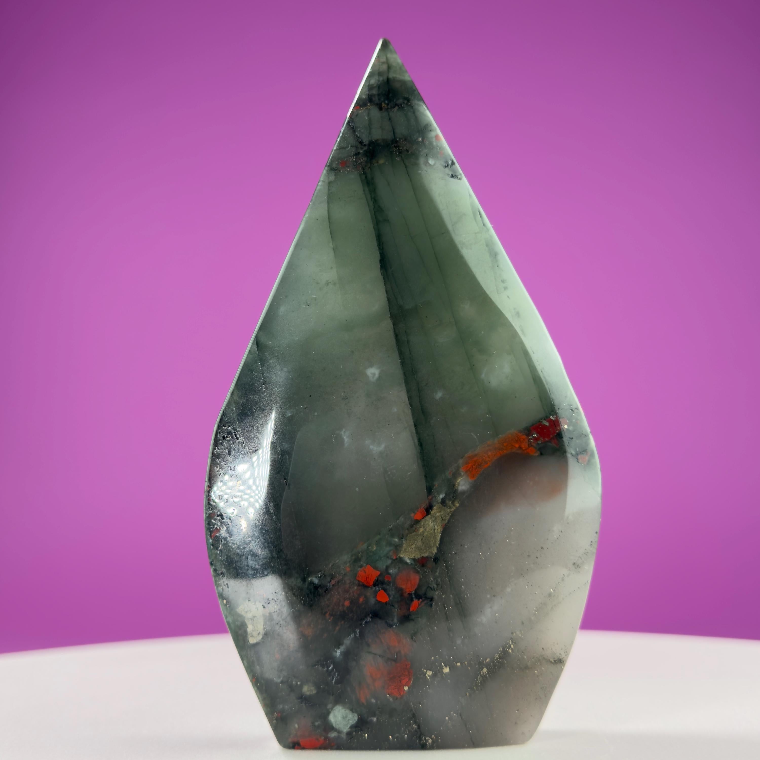 African Bloodstone Skull Flame Carving – 370g Crystal Skull