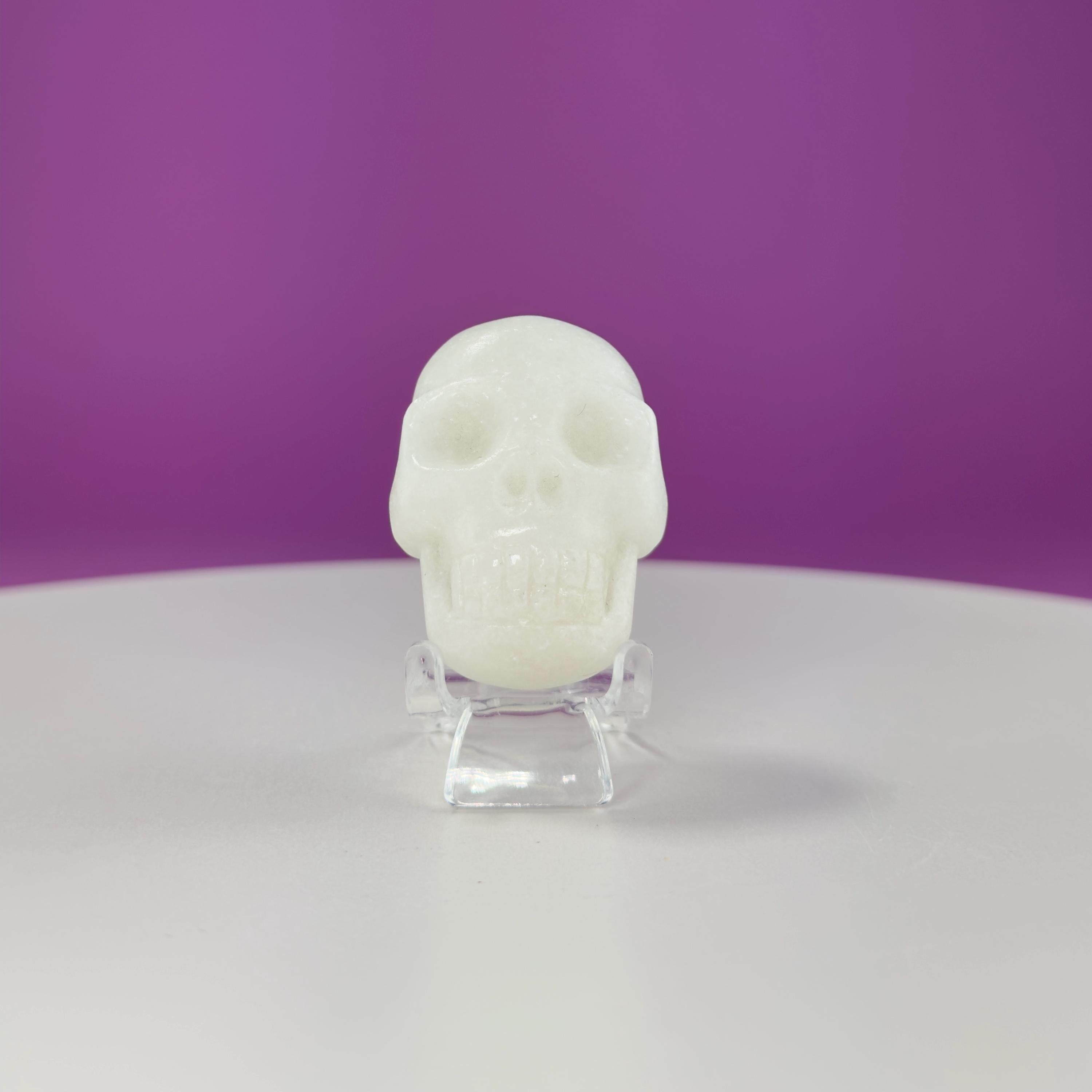 White Jade Mini Double Skull (Includes Acrylic Stand)