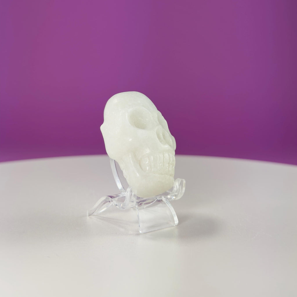 White Jade Mini Double Skull (Includes Acrylic Stand)