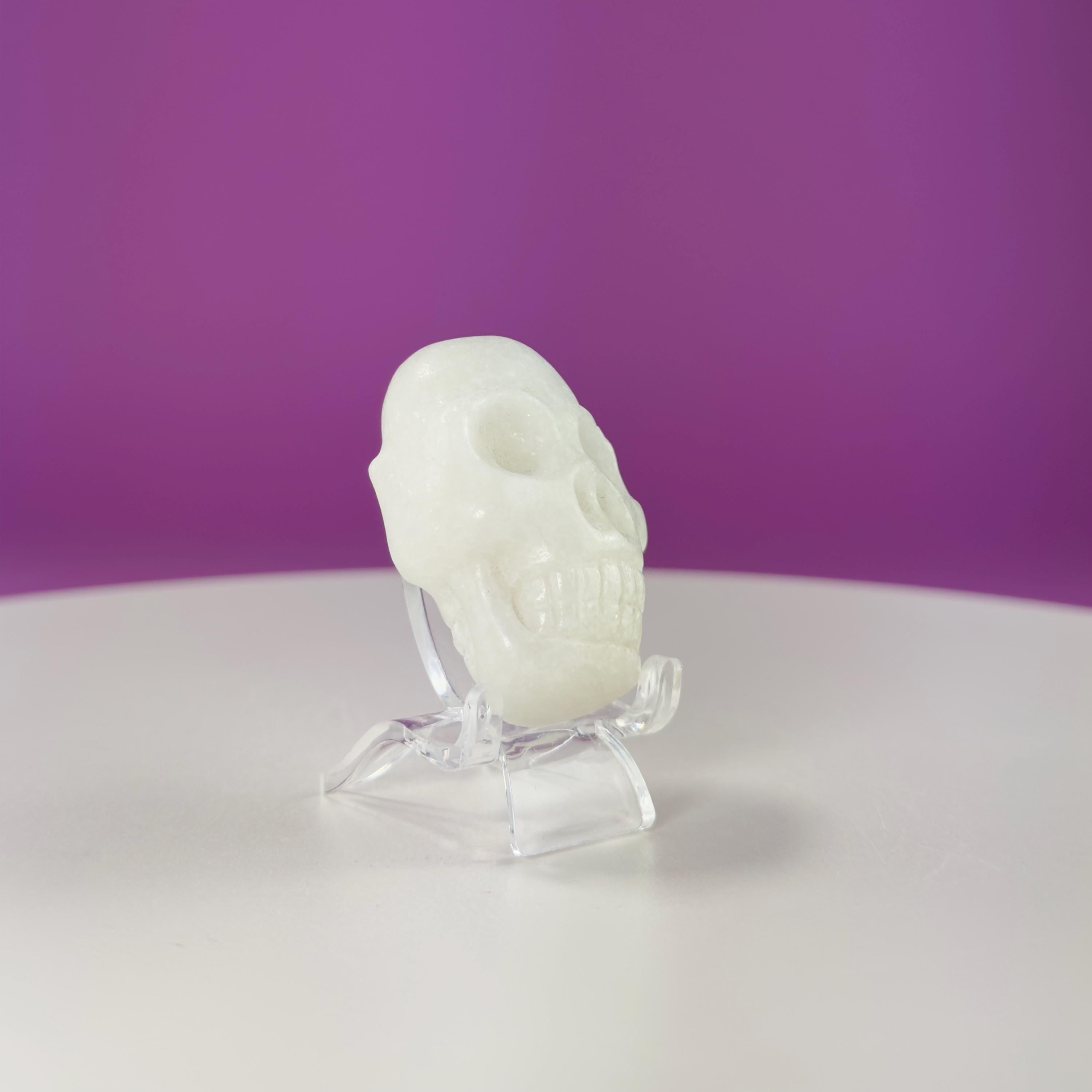 White Jade Mini Double Skull (Includes Acrylic Stand)