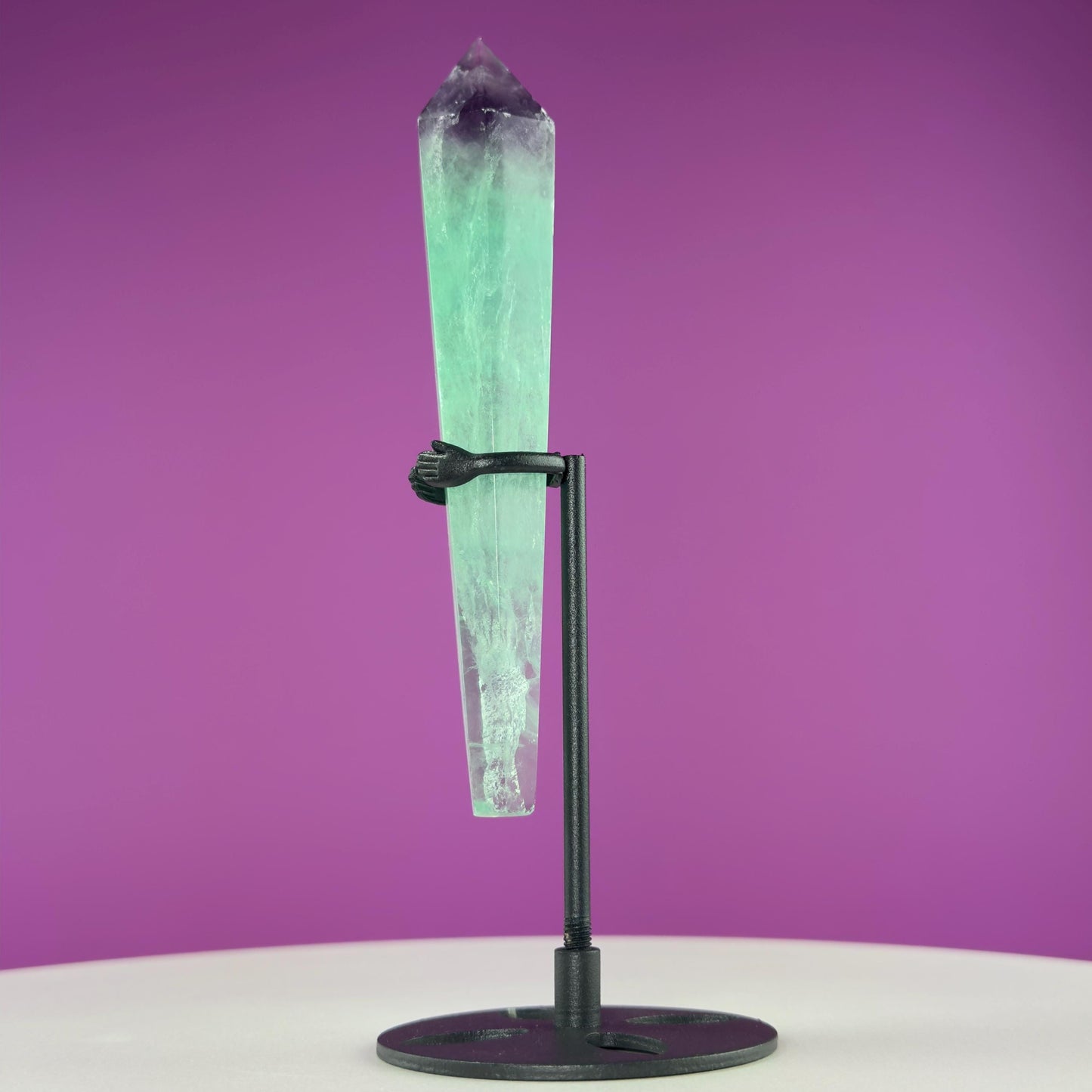 Green Fluorite Scepter and Black Metal Stand
