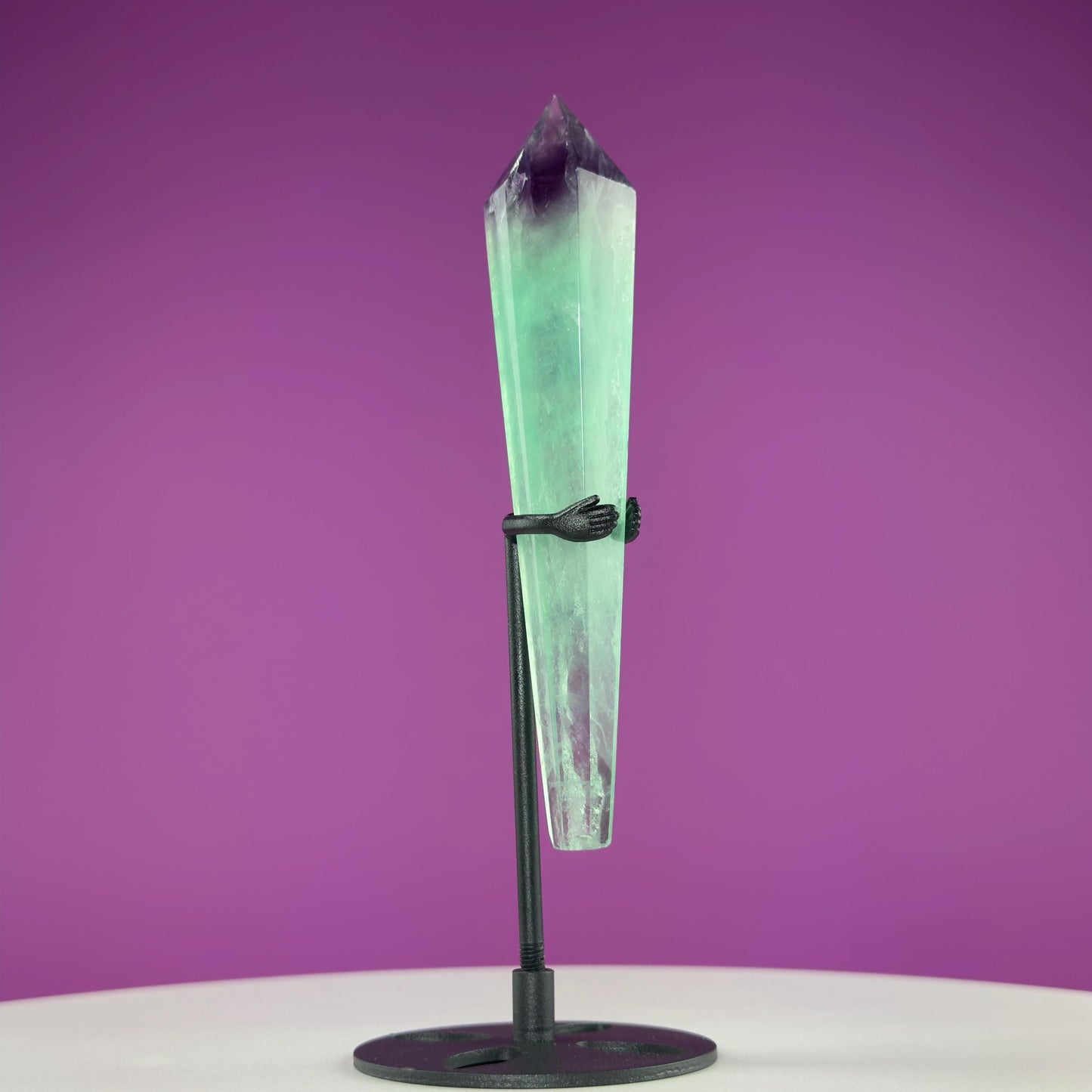 Green Fluorite Scepter and Black Metal Stand