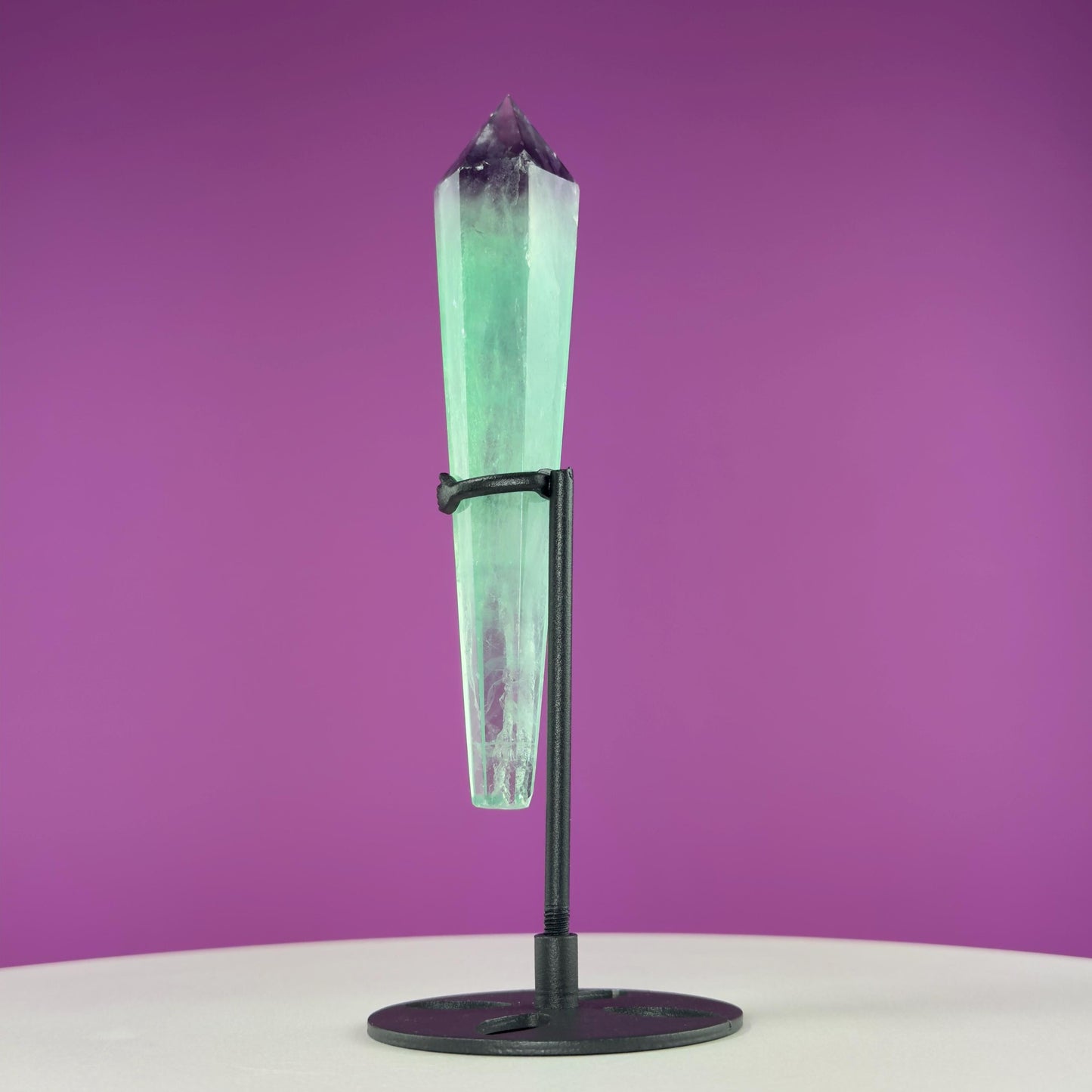 Green Fluorite Scepter and Black Metal Stand