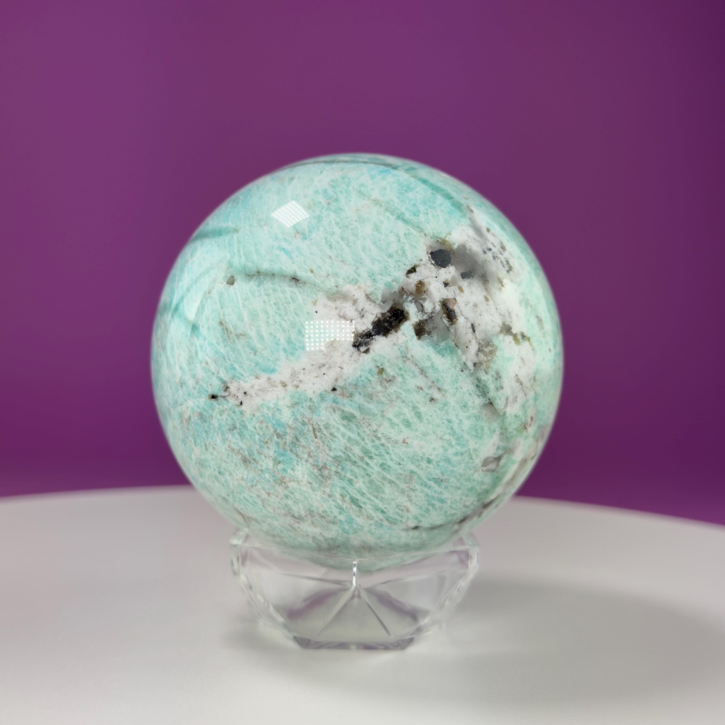 Amazonite Sphere (Includes Acrylic Stand), 1.9 Pounds