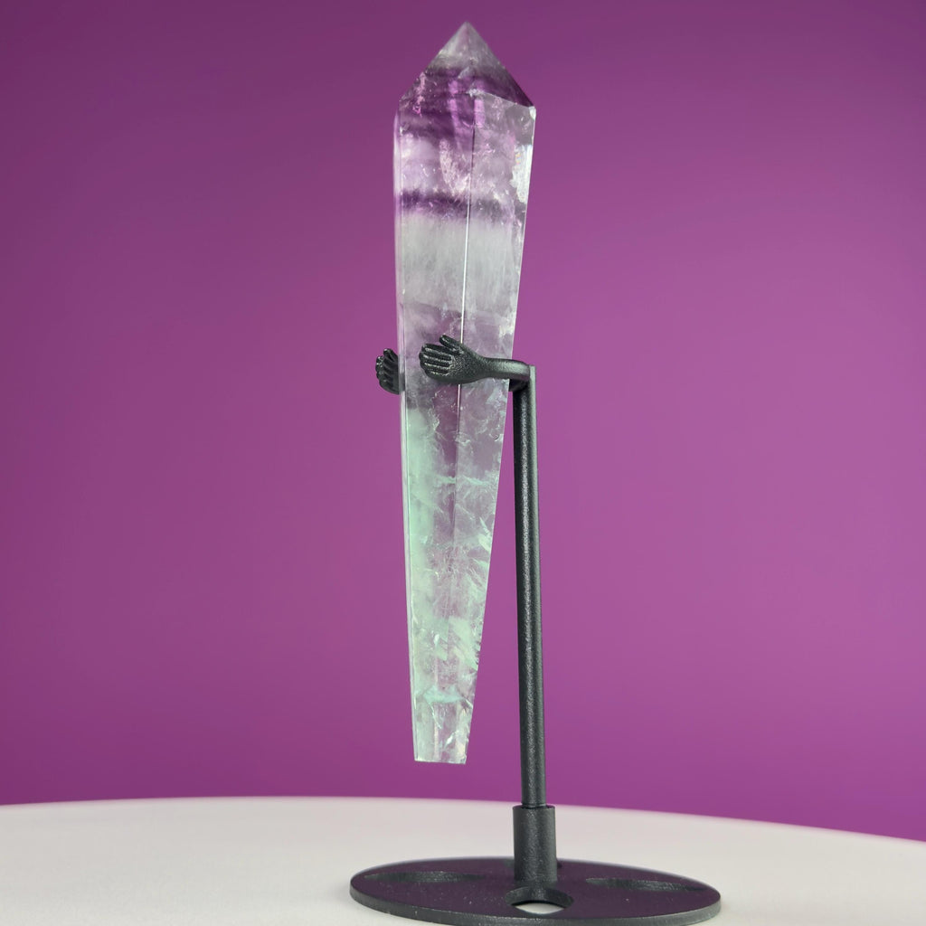 Watermelon Fluorite Scepter and Black Metal Stand, UV Reactive