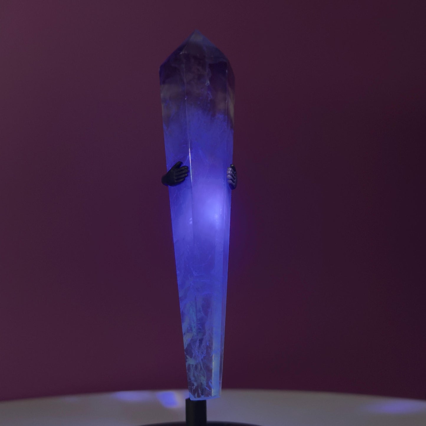 Watermelon Fluorite Scepter and Black Metal Stand, UV Reactive