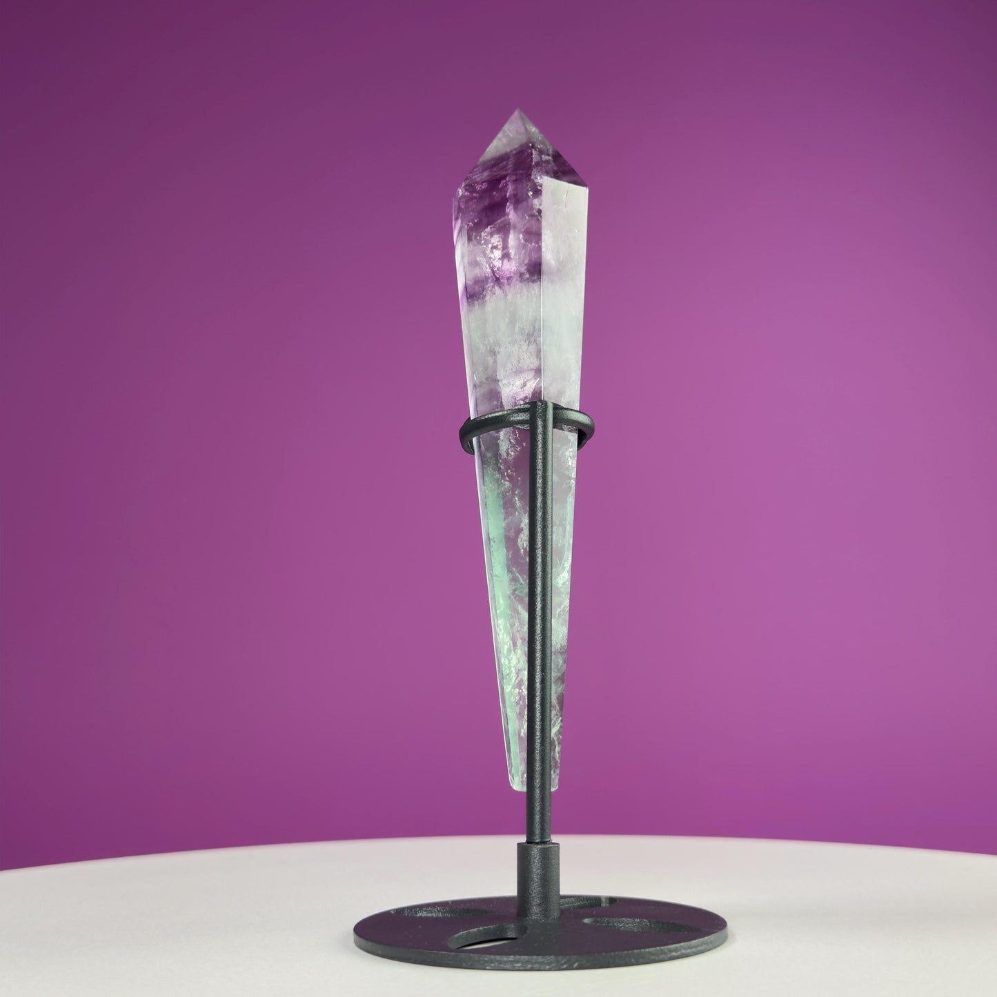 Watermelon Fluorite Scepter and Black Metal Stand, UV Reactive