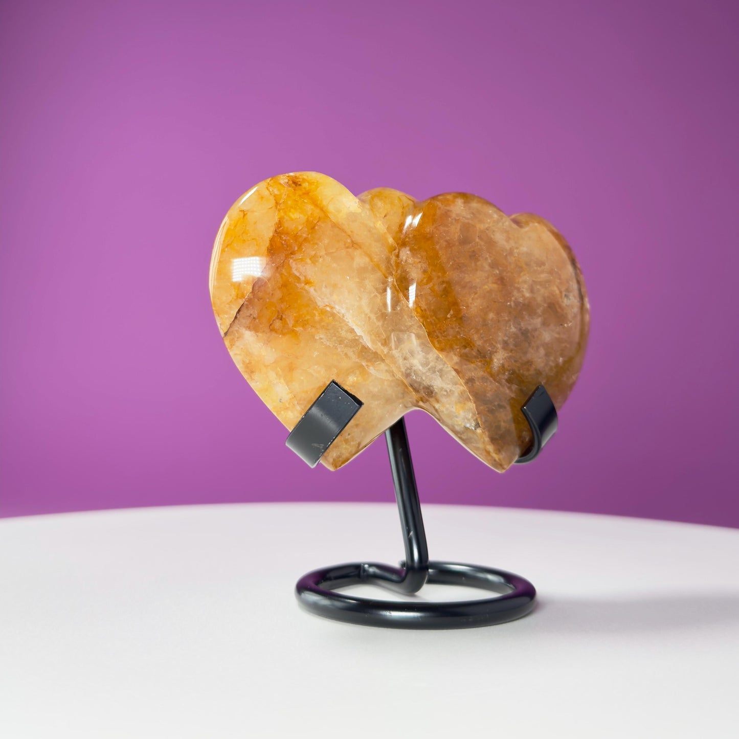 Golden Healer Double Heart Carving (Mexico) (Includes Black Metal Stand)