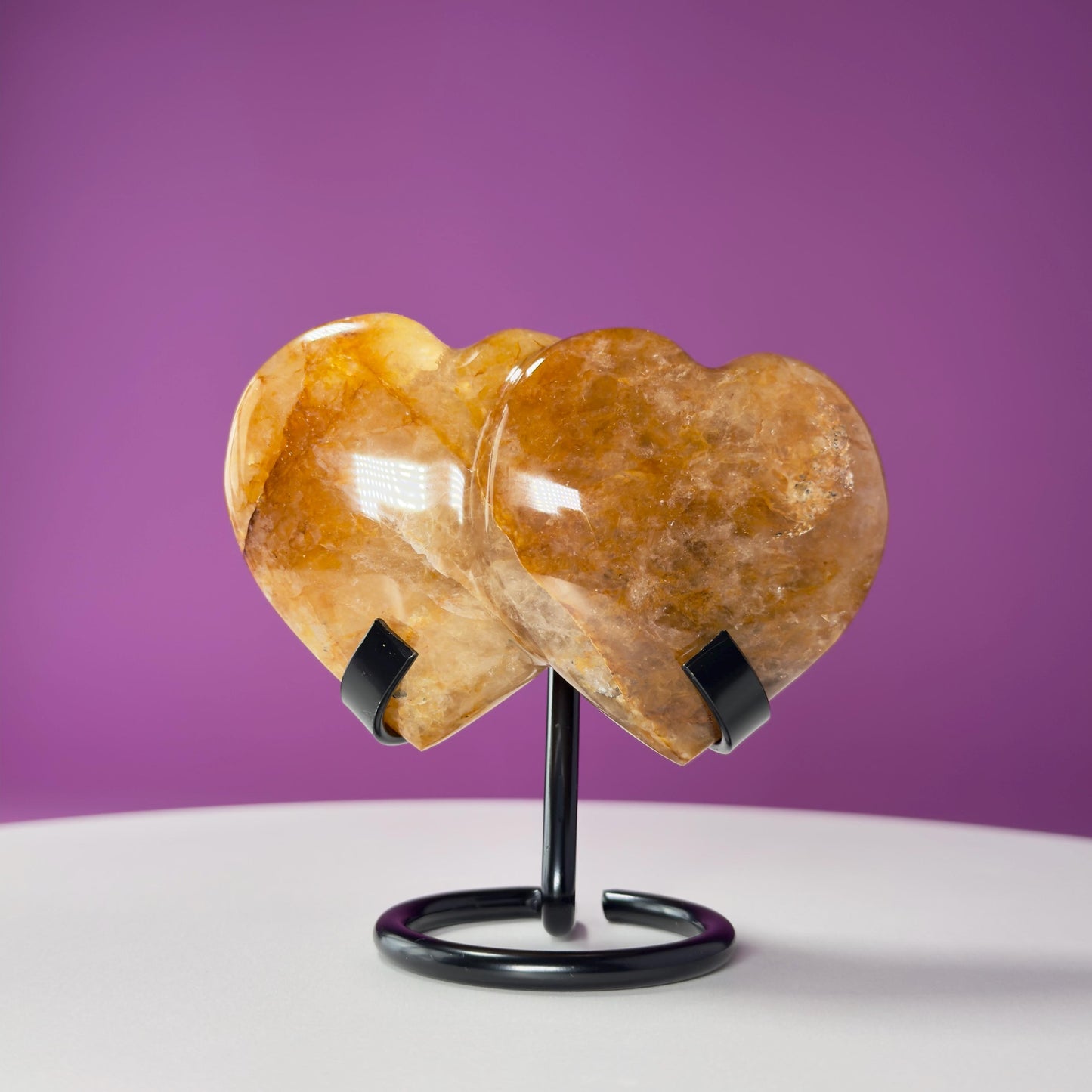 Golden Healer Double Heart Carving (Mexico) (Includes Black Metal Stand)