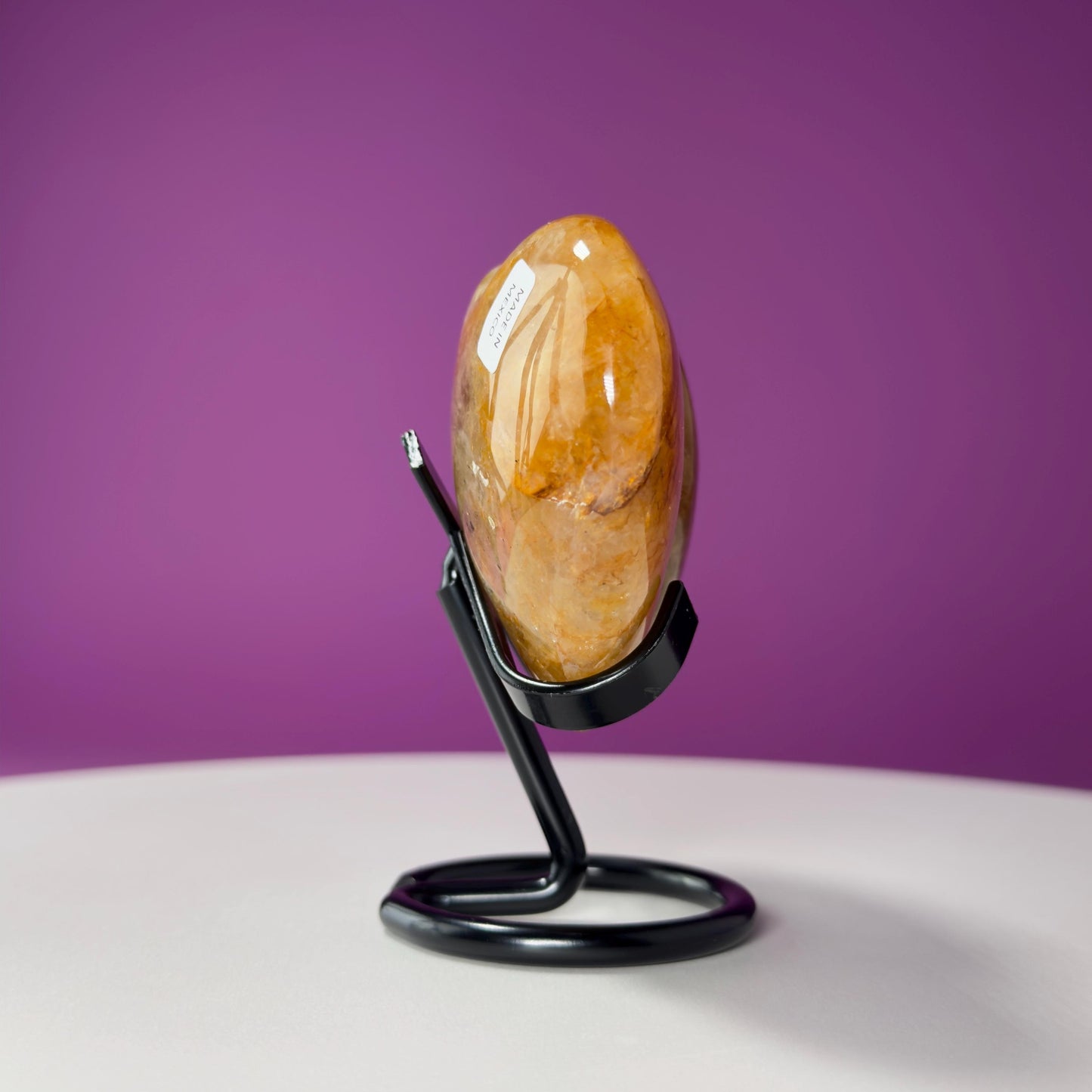 Golden Healer Double Heart Carving (Mexico) (Includes Black Metal Stand)