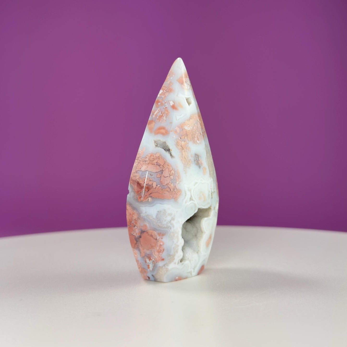 Pink Flower Agate Tear Drop with Druzy (Brazil)