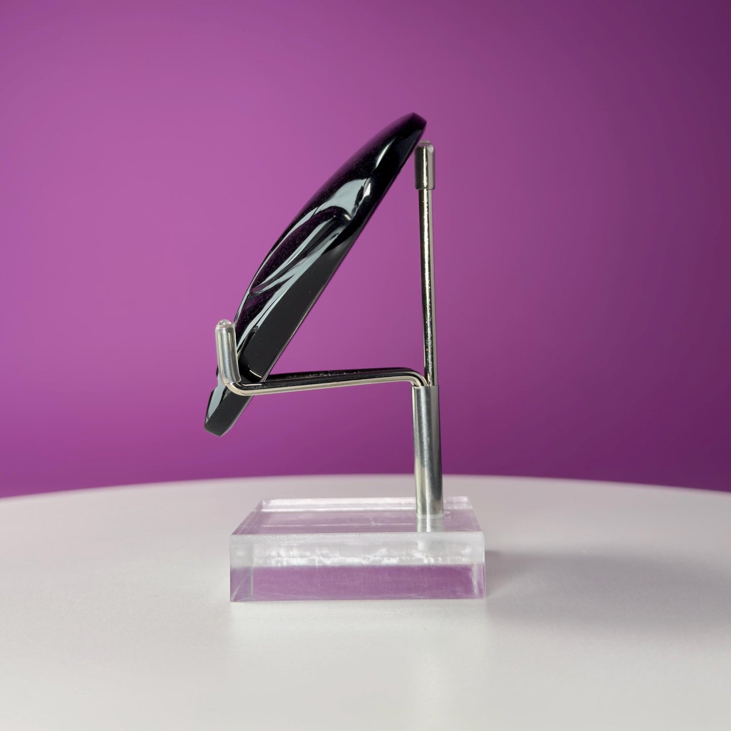 Silver Sheen Obsidian Alien Face Carving (Stand for Display Purposes Only)