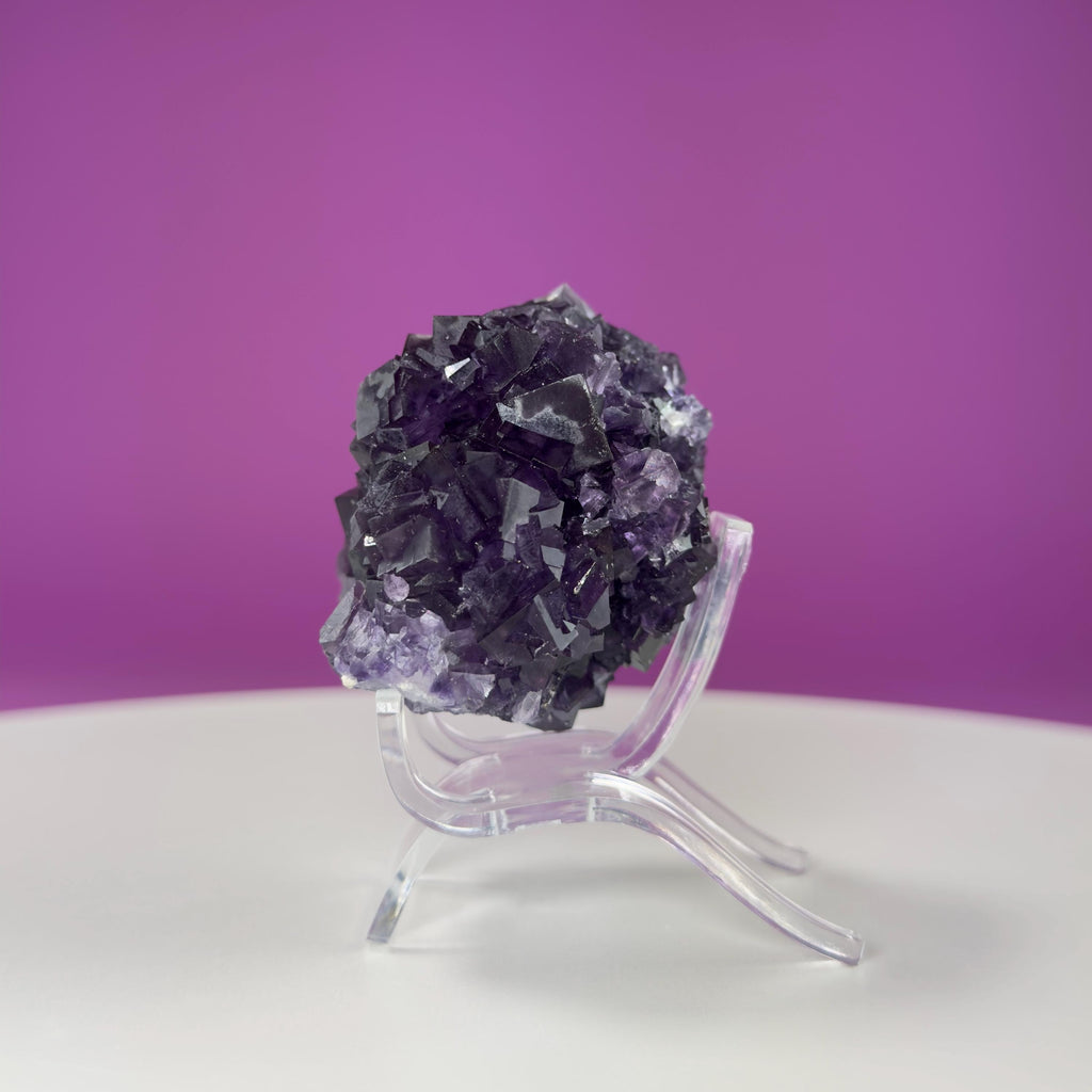 Purple Fluorite Cube Cluster (Anhui, China) (Includes Acrylic Stand)