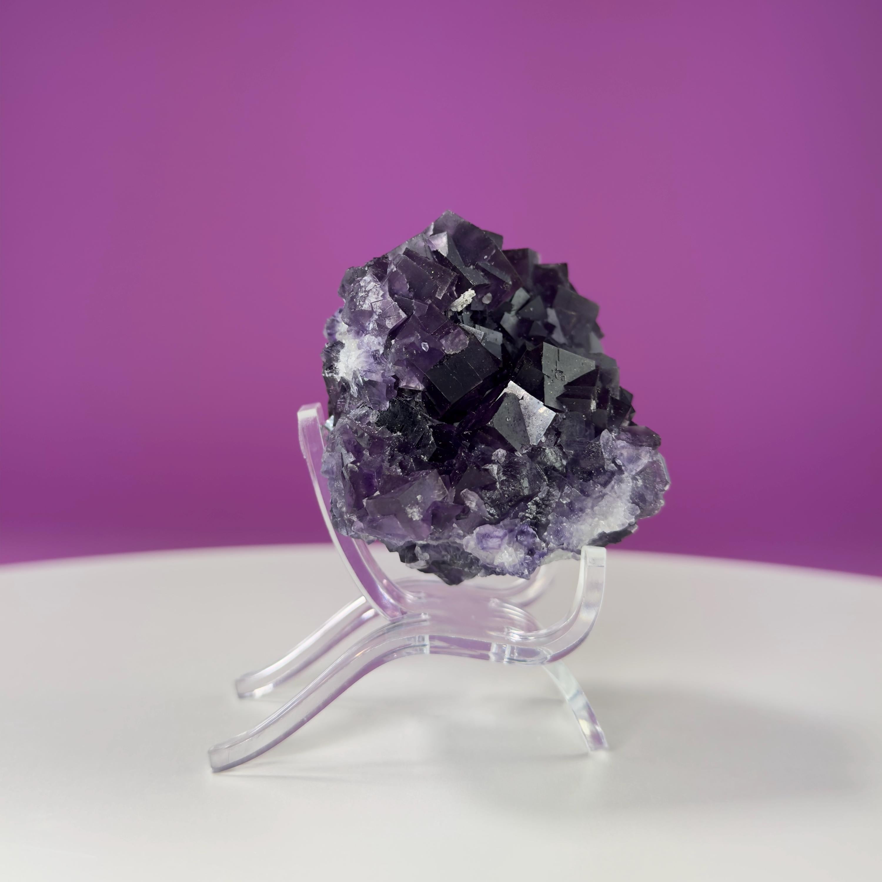 Purple Fluorite Cube Cluster (Anhui, China) (Includes Acrylic Stand)