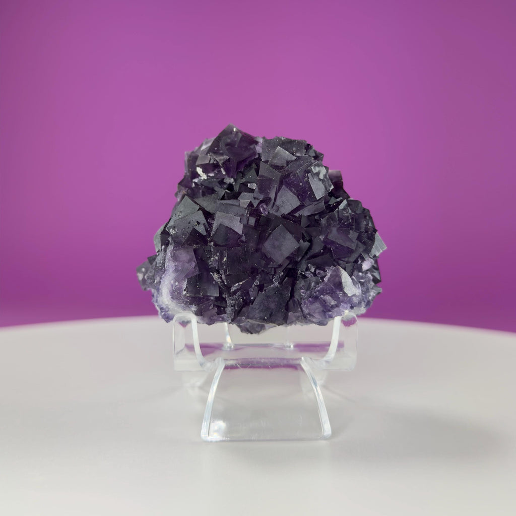 Purple Fluorite Cube Cluster (Anhui, China) (Includes Acrylic Stand)