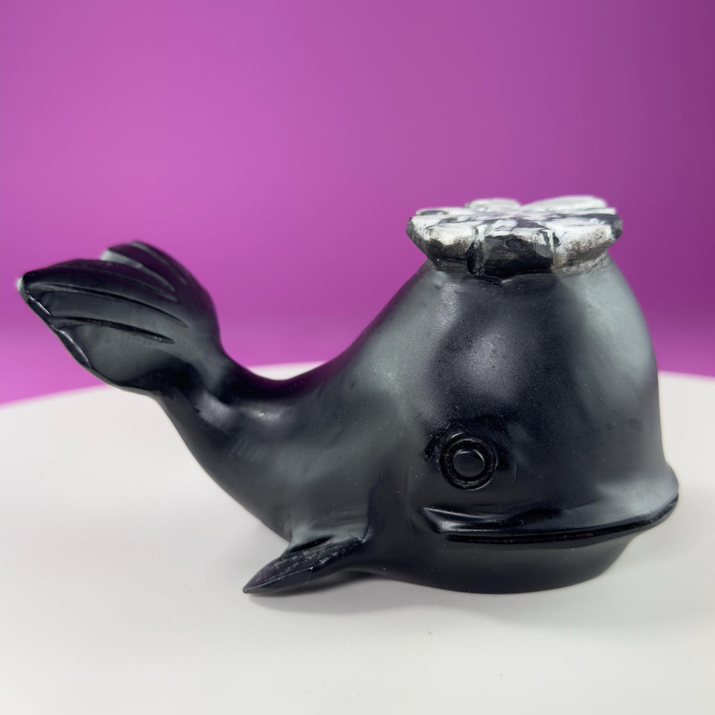 Chrysanthemum Stone Whale Carving with Natural Flower Formation