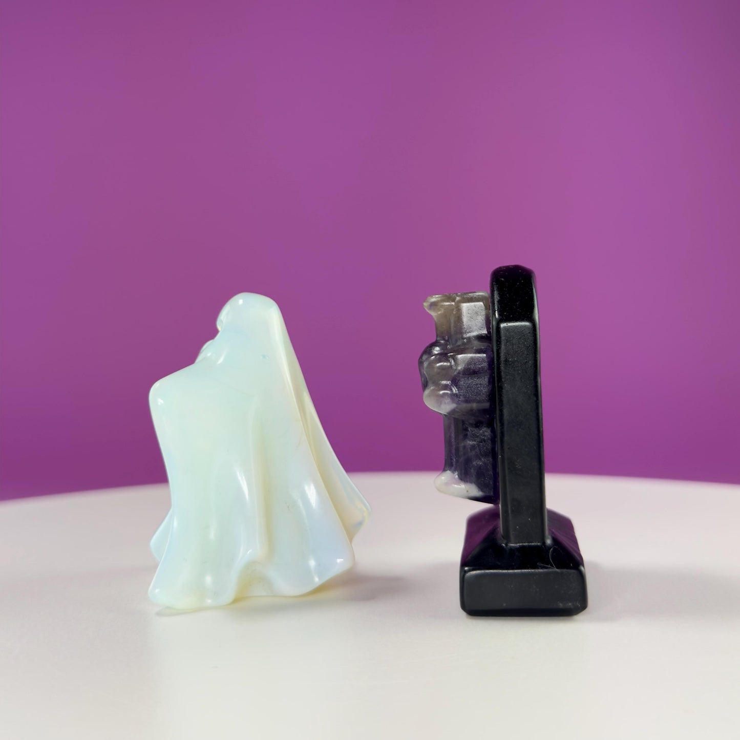 Black Obsidian Headstone with Amethyst Skull and Opalite Ghost