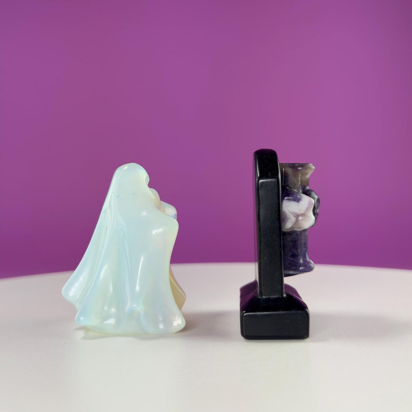 Black Obsidian Headstone with Amethyst Skull and Opalite Ghost